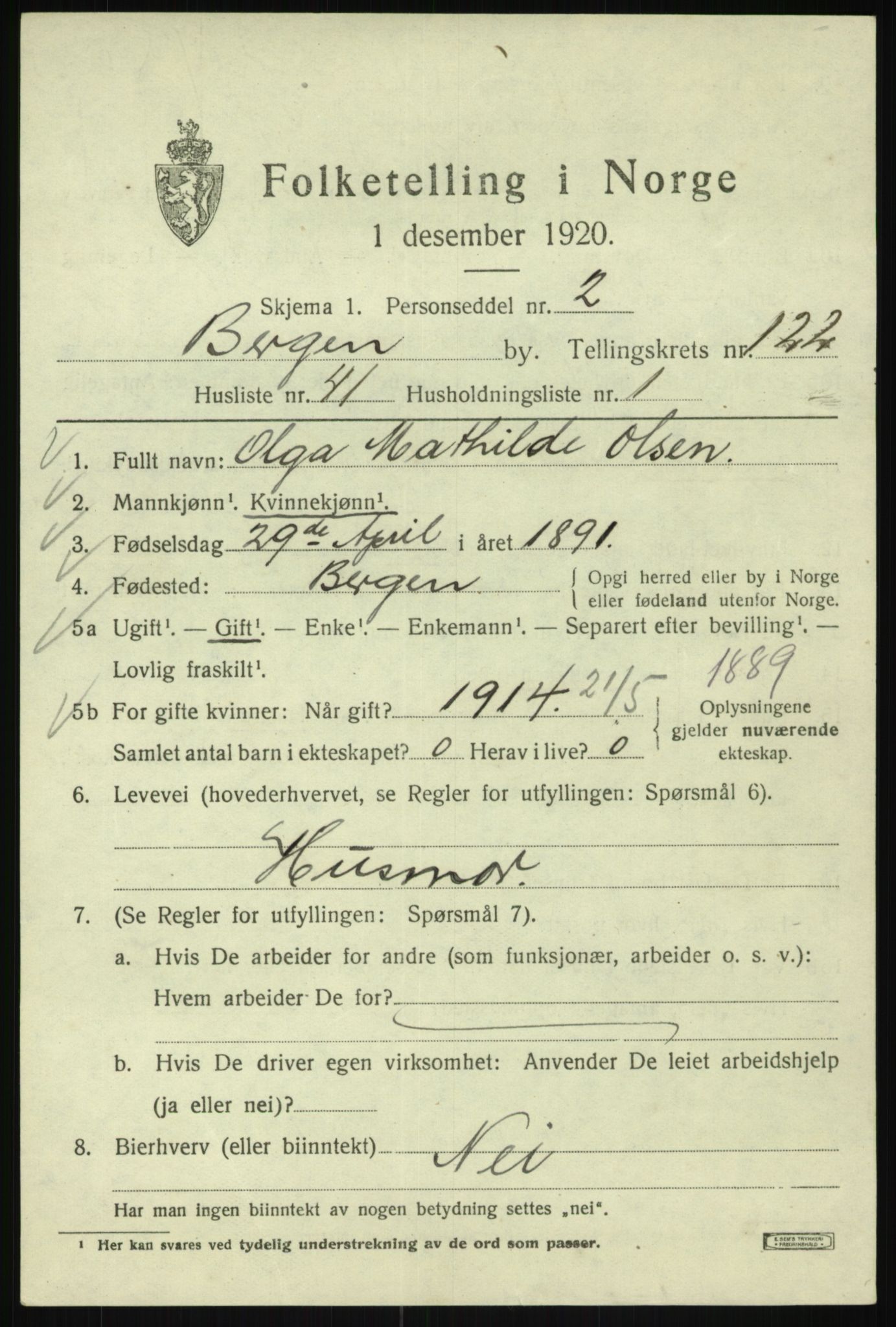 SAB, Folketelling 1920 for 1301 Bergen kjøpstad, 1920, s. 206536
