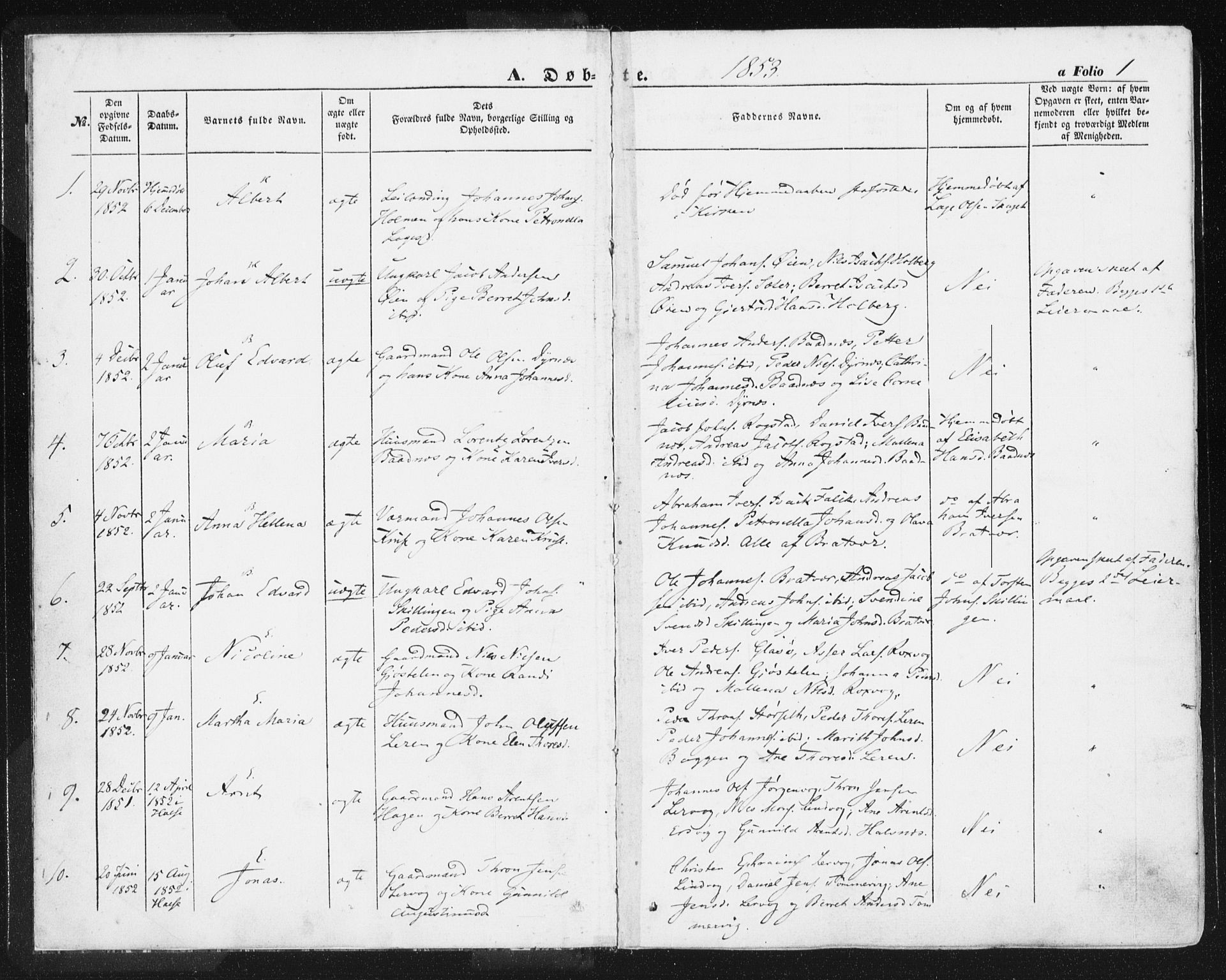 Ministerialprotokoller, klokkerbøker og fødselsregistre - Møre og Romsdal, SAT/A-1454/581/L0937: Ministerialbok nr. 581A05, 1853-1872, s. 1