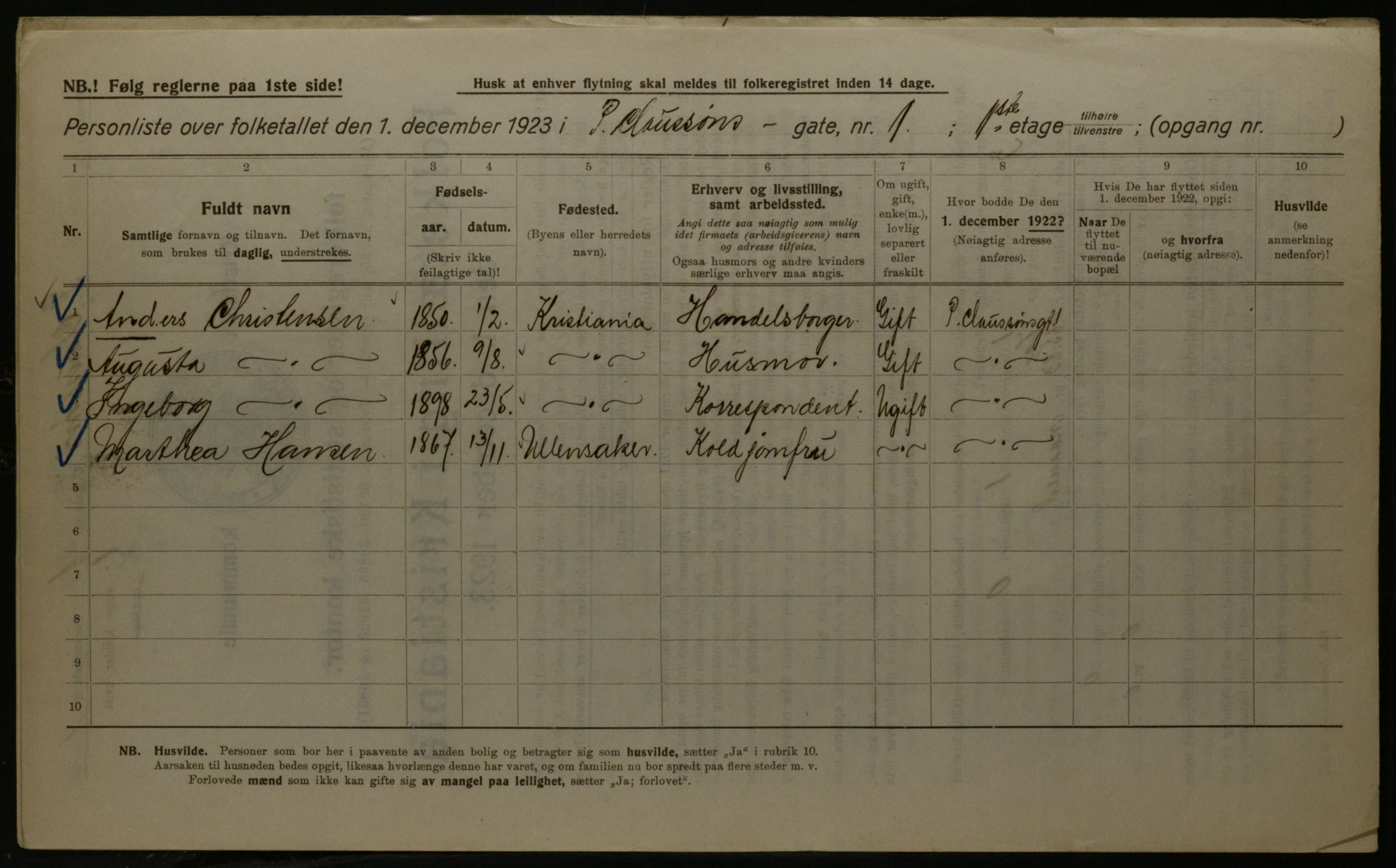 OBA, Kommunal folketelling 1.12.1923 for Kristiania, 1923, s. 86807