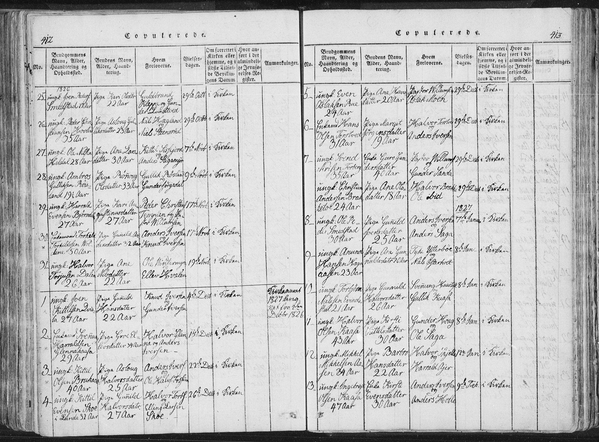 Bø kirkebøker, AV/SAKO-A-257/F/Fa/L0006: Ministerialbok nr. 6, 1815-1831, s. 412-413