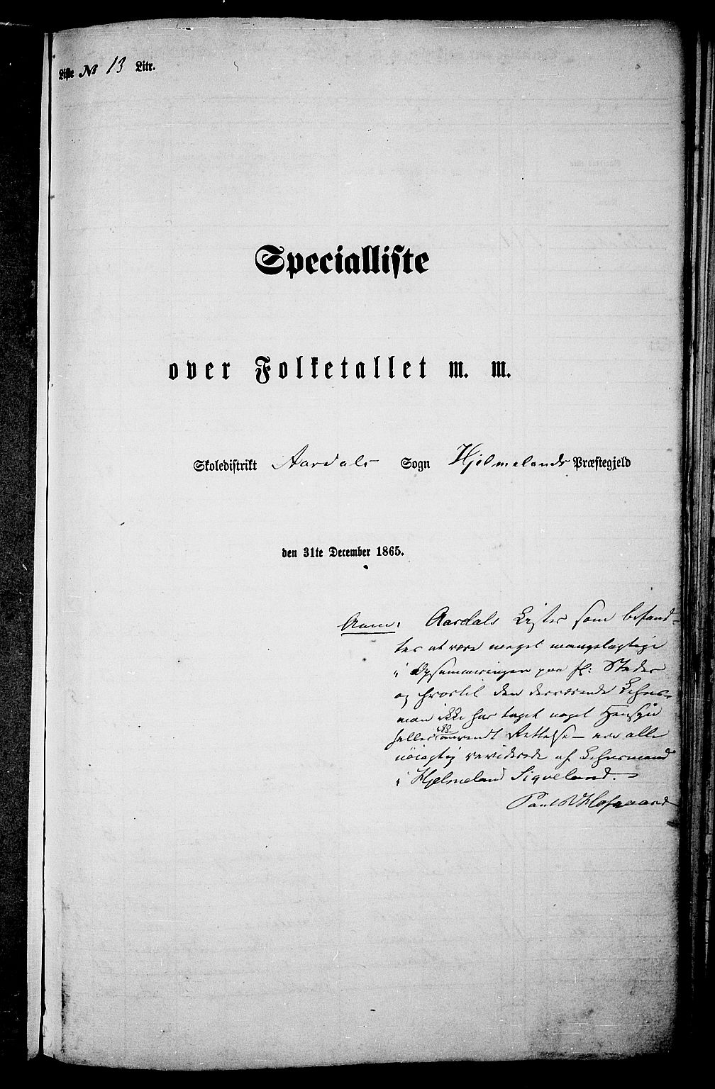 RA, Folketelling 1865 for 1133P Hjelmeland prestegjeld, 1865, s. 149