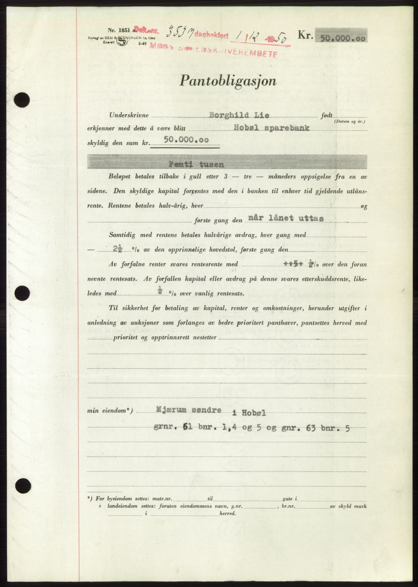 Moss sorenskriveri, SAO/A-10168: Pantebok nr. B25, 1950-1950, Dagboknr: 3537/1950