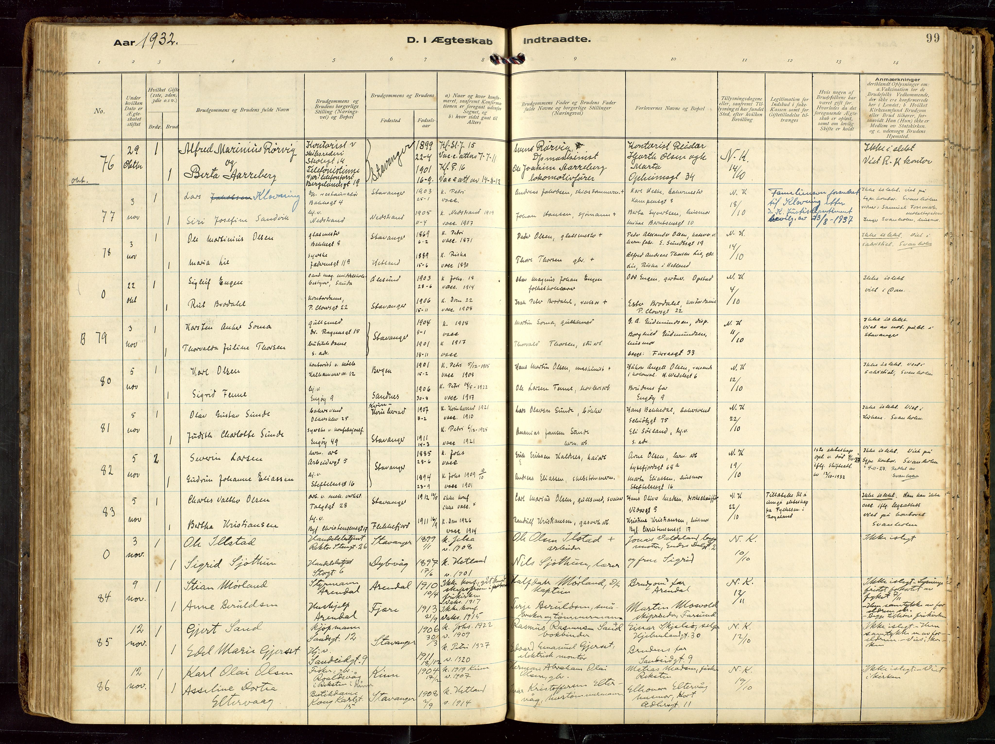 St. Petri sokneprestkontor, AV/SAST-A-101813/002/D/L0002: Ministerialbok nr. A 27, 1921-1942, s. 99