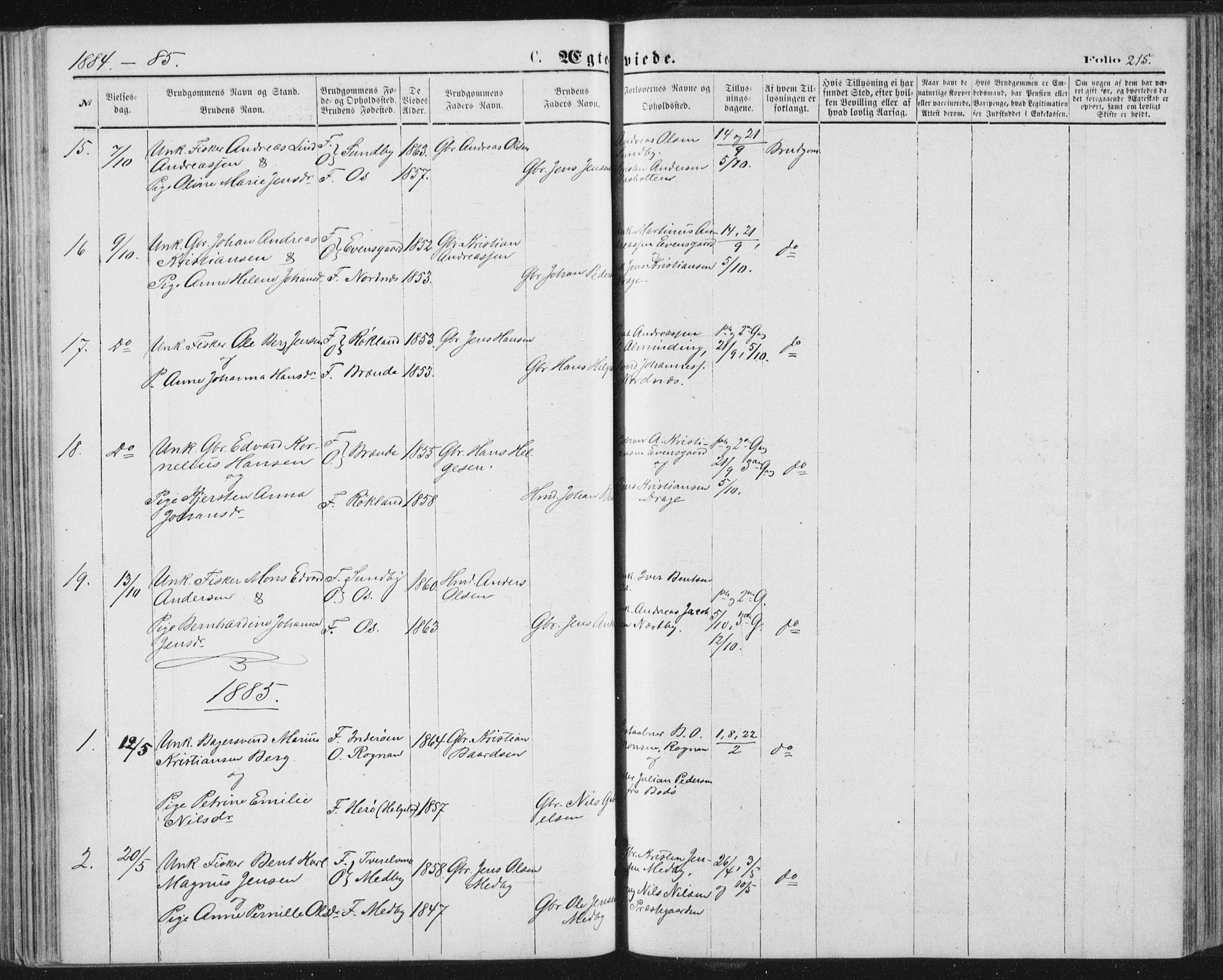 Ministerialprotokoller, klokkerbøker og fødselsregistre - Nordland, AV/SAT-A-1459/847/L0668: Ministerialbok nr. 847A08, 1872-1886, s. 215