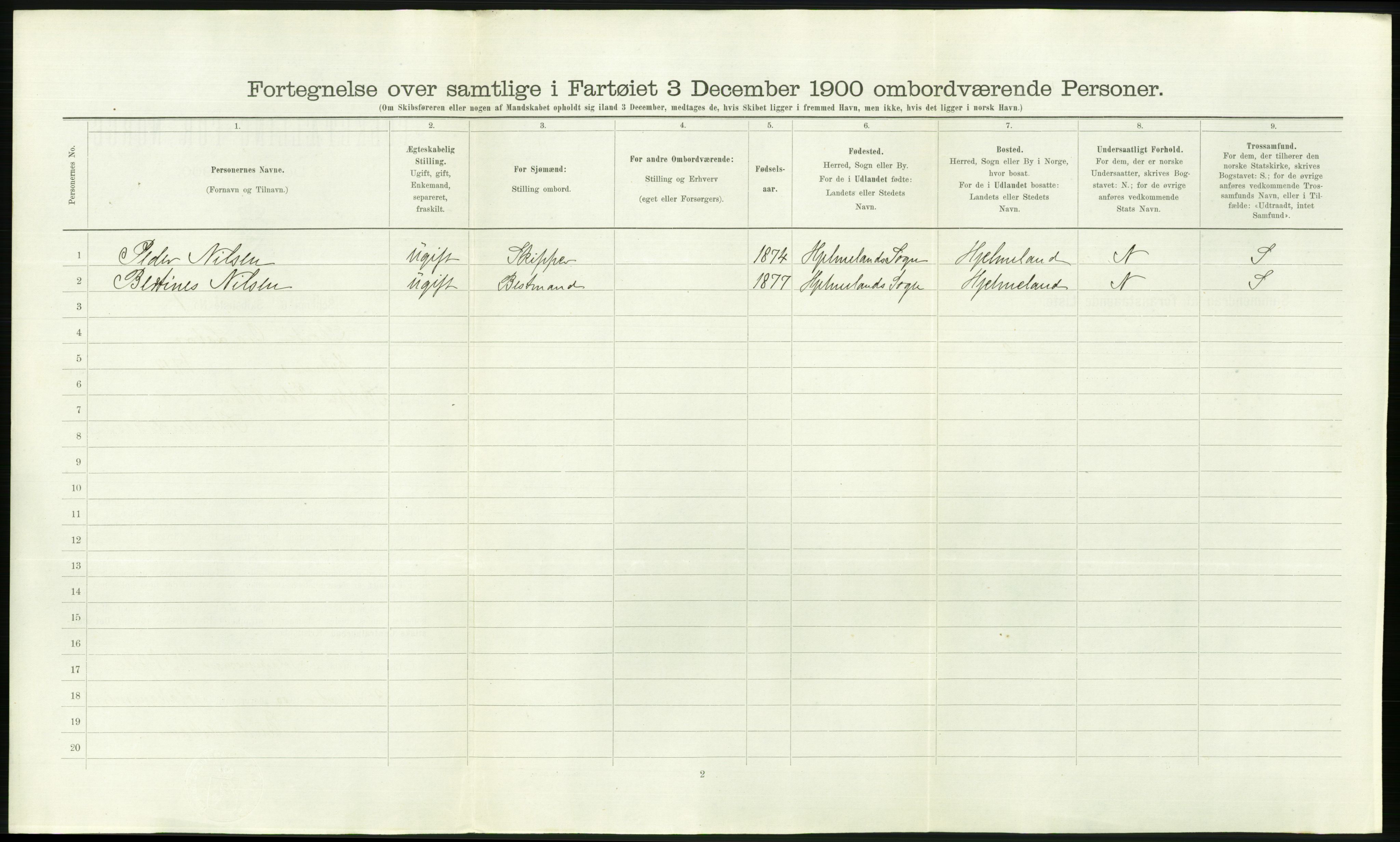 RA, Folketelling 1900 - skipslister med personlister for skip i norske havner, utenlandske havner og til havs, 1900, s. 1056