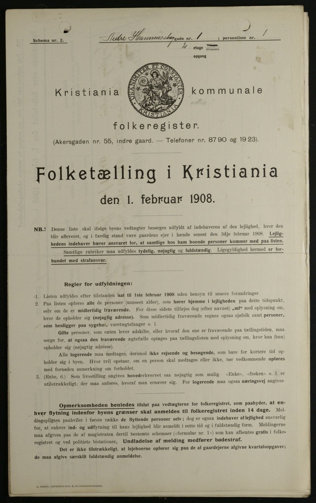 OBA, Kommunal folketelling 1.2.1908 for Kristiania kjøpstad, 1908, s. 62014