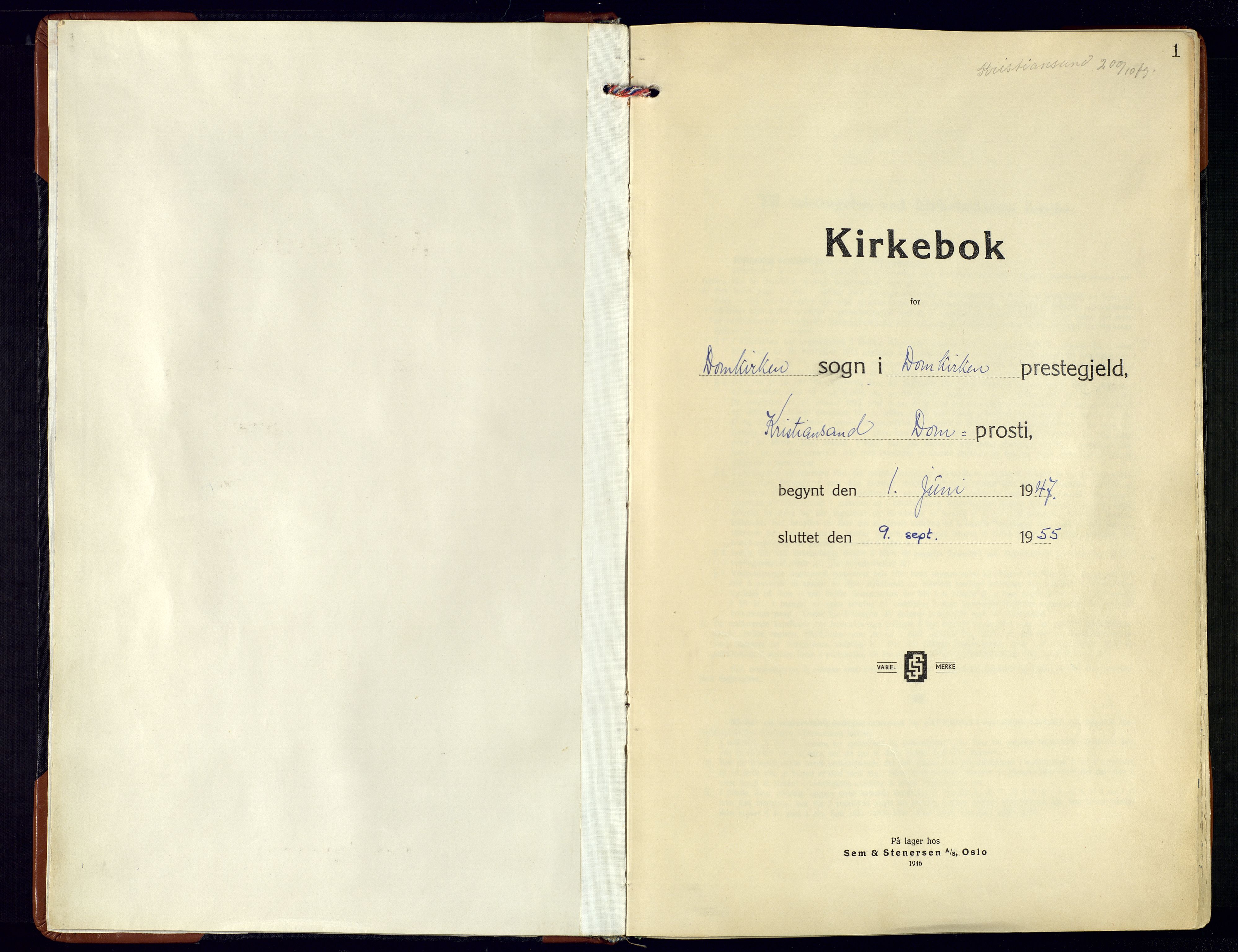 Kristiansand domprosti, SAK/1112-0006/F/Fa/L0032: Ministerialbok nr. A-31, 1947-1955, s. 1