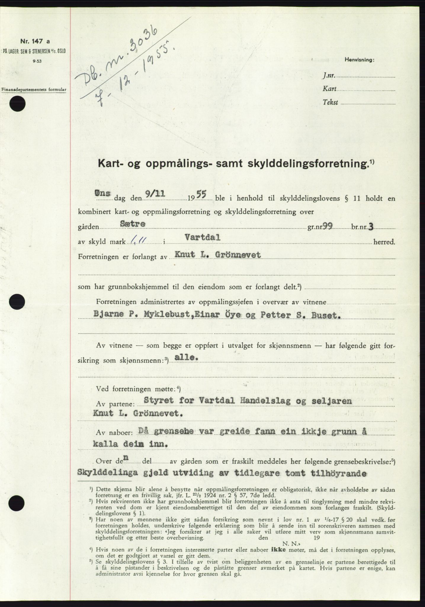 Søre Sunnmøre sorenskriveri, SAT/A-4122/1/2/2C/L0102: Pantebok nr. 28A, 1955-1956, Dagboknr: 3036/1955
