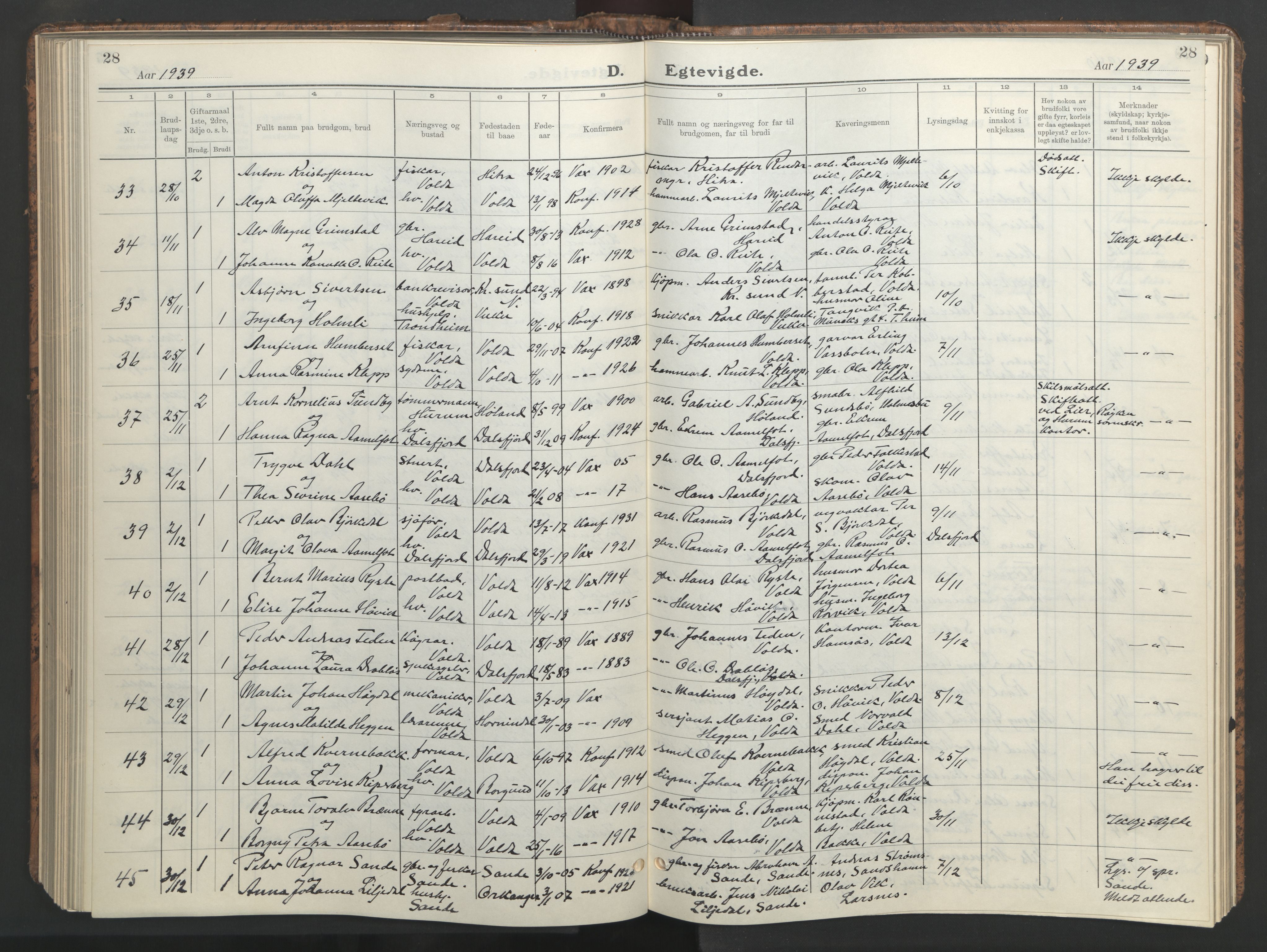 Ministerialprotokoller, klokkerbøker og fødselsregistre - Møre og Romsdal, AV/SAT-A-1454/511/L0161: Klokkerbok nr. 511C07, 1933-1948, s. 28