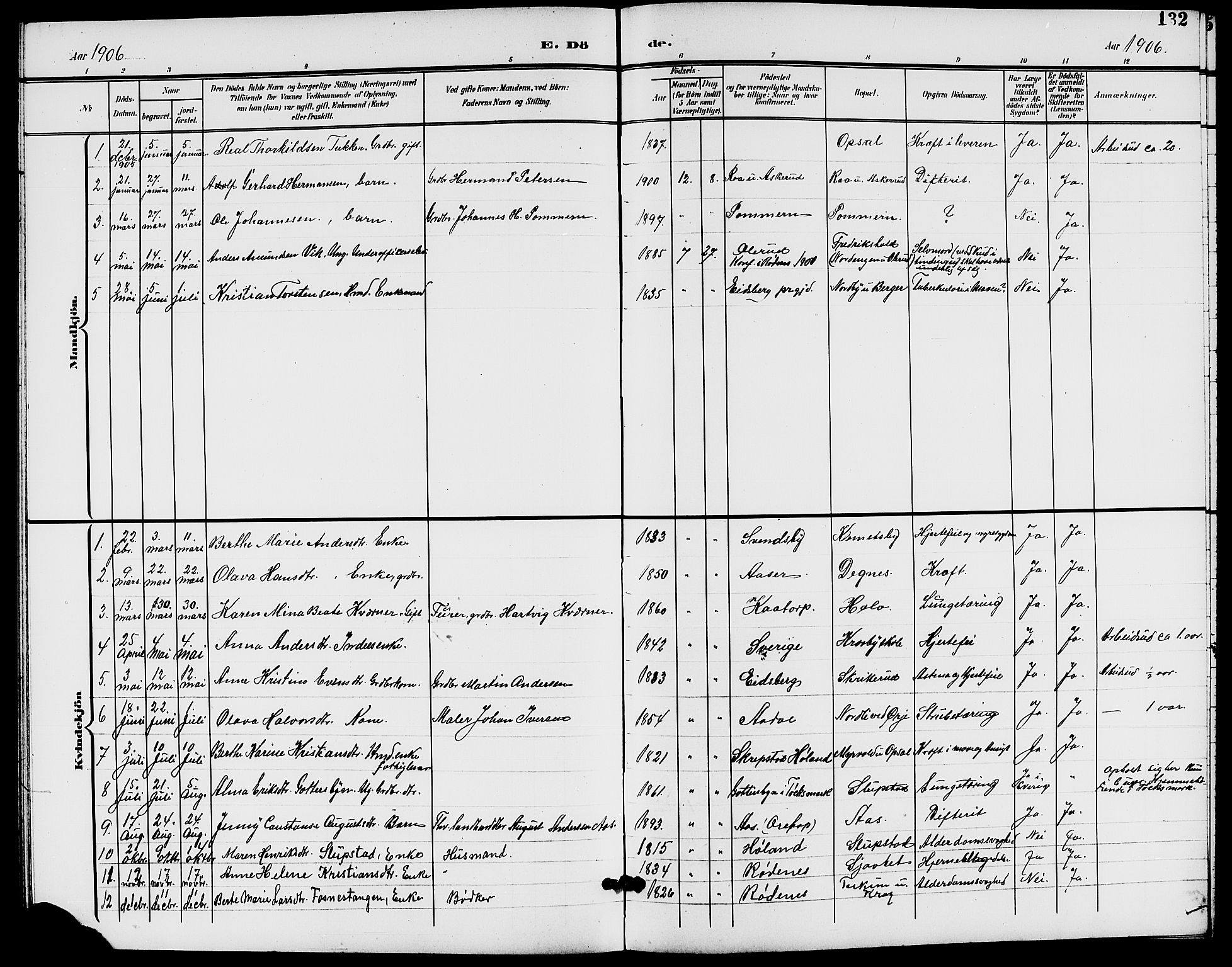 Rødenes prestekontor Kirkebøker, SAO/A-2005/G/Ga/L0002: Klokkerbok nr. I 2, 1901-1910, s. 132