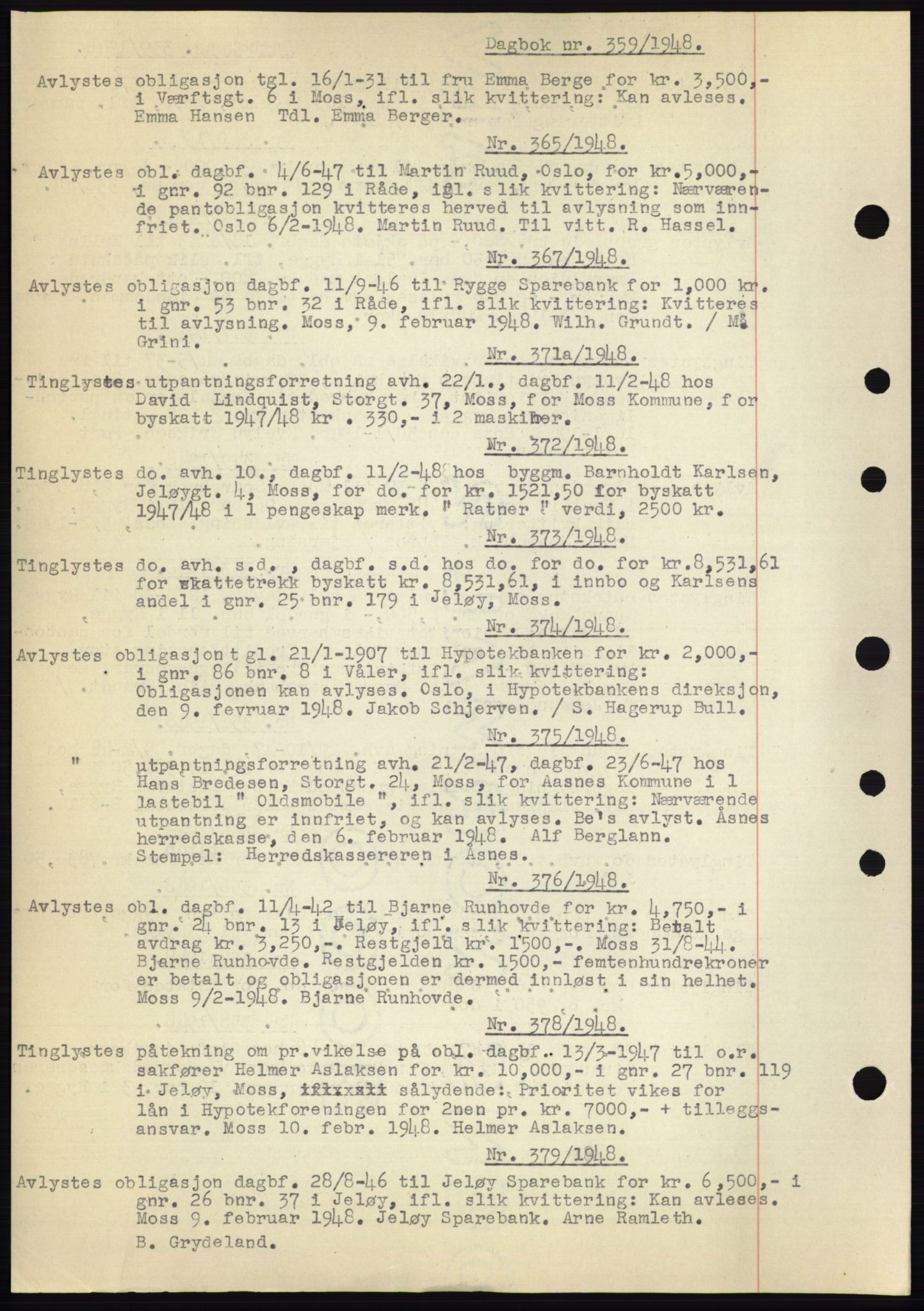 Moss sorenskriveri, SAO/A-10168: Pantebok nr. C10, 1938-1950, Dagboknr: 359/1948