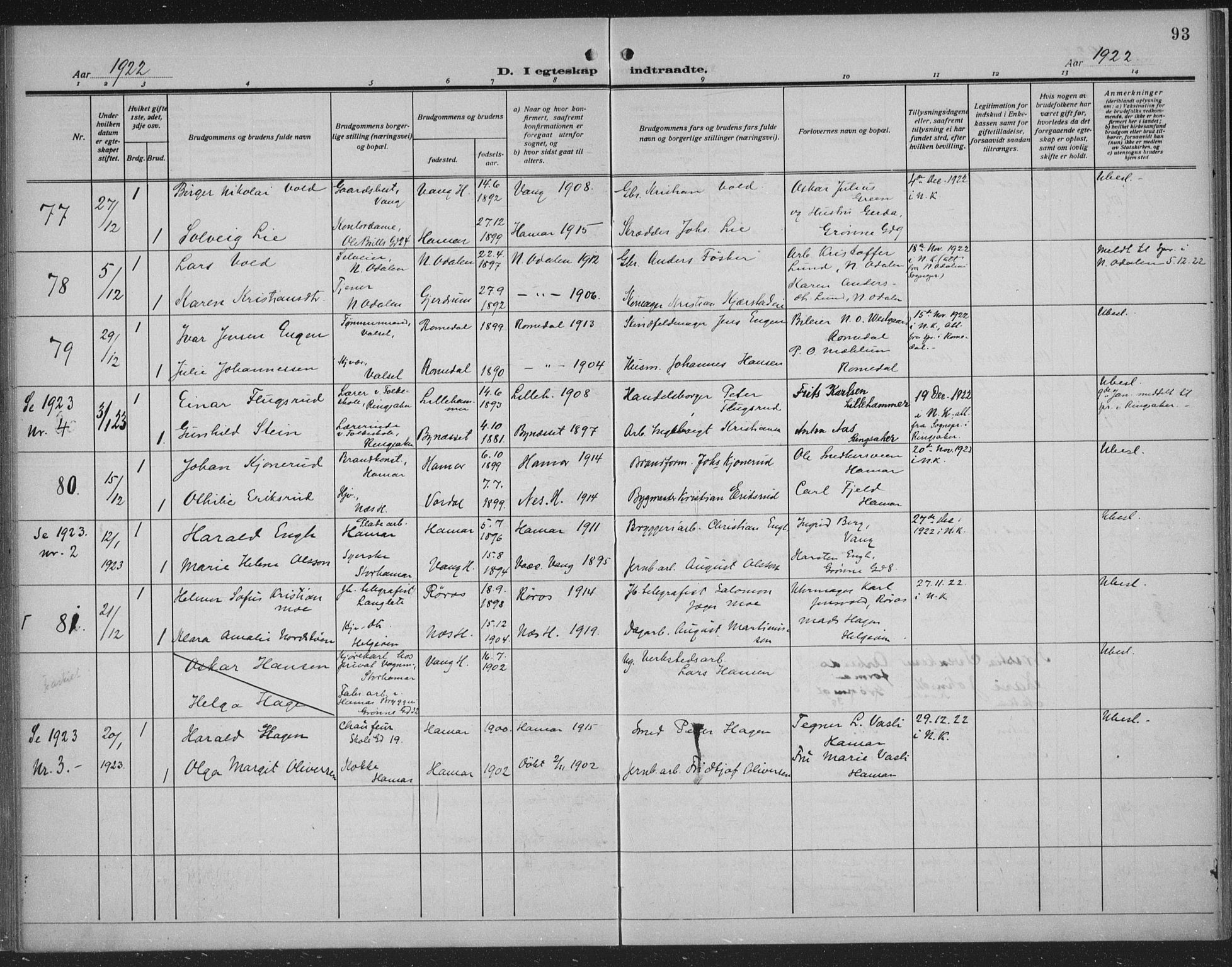 Hamar prestekontor, AV/SAH-DOMPH-002/H/Ha/Haa/L0003: Ministerialbok nr. 3, 1913-1930, s. 93