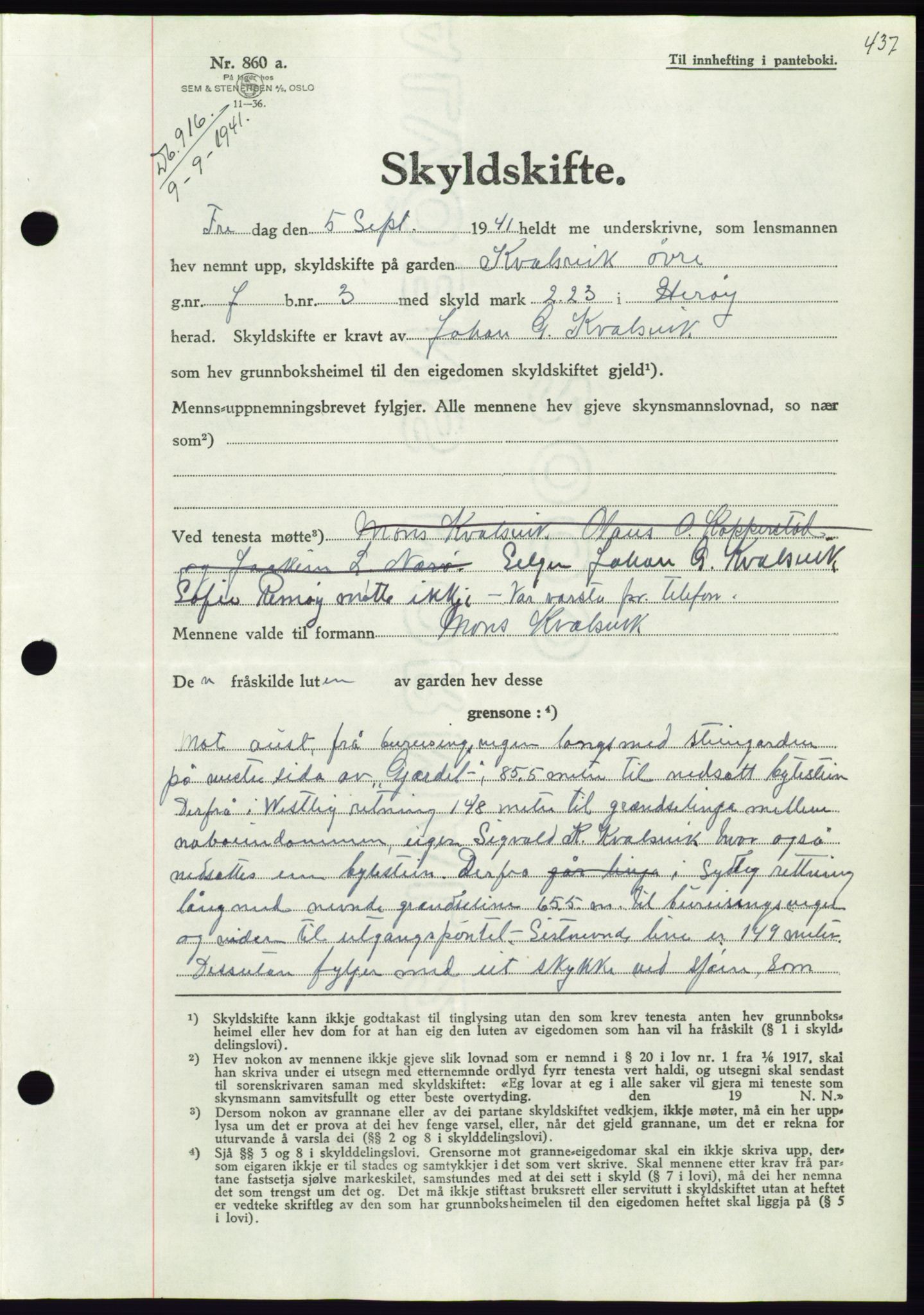 Søre Sunnmøre sorenskriveri, AV/SAT-A-4122/1/2/2C/L0071: Pantebok nr. 65, 1941-1941, Dagboknr: 916/1941