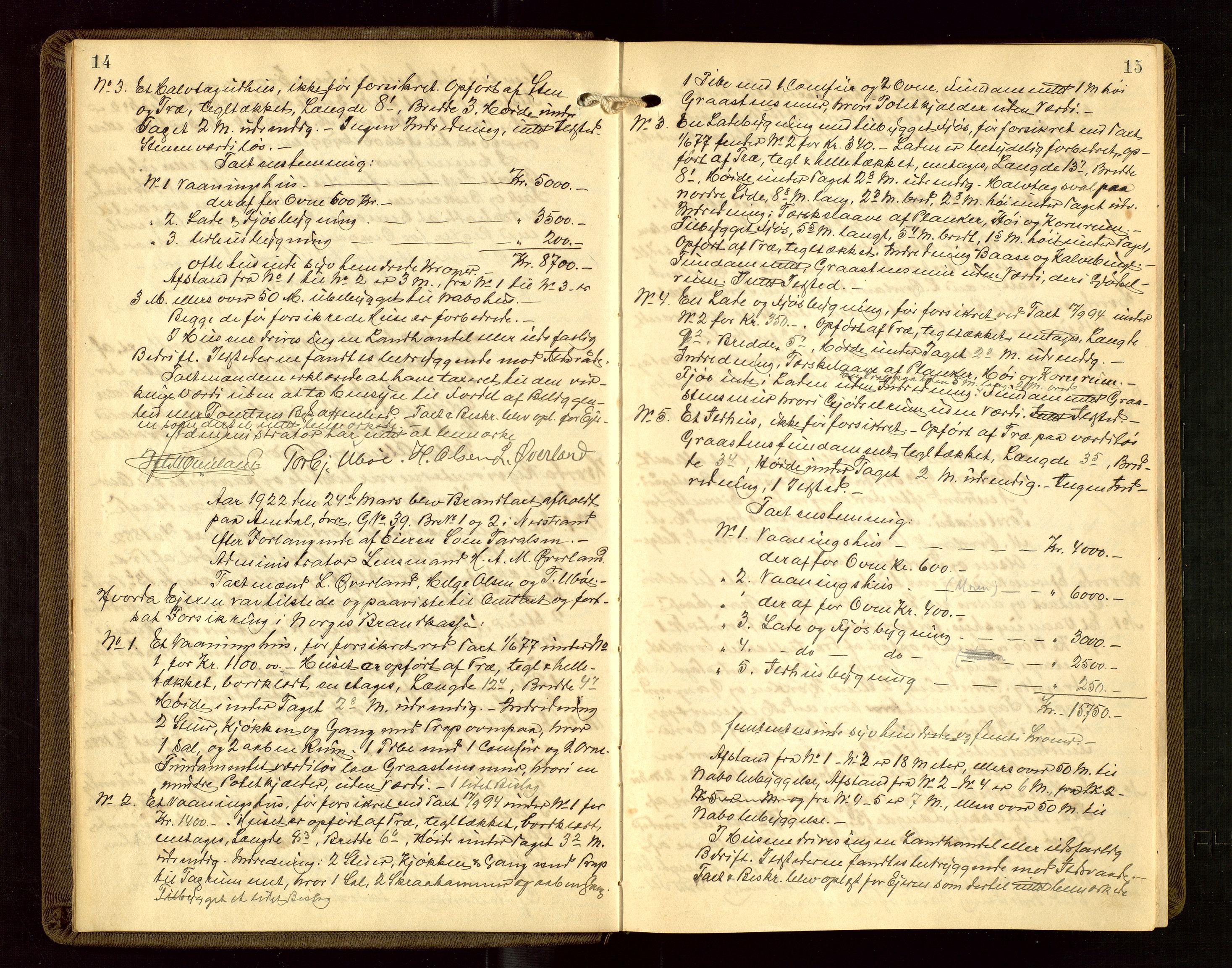Nedstrand lensmannskontor, AV/SAST-A-100236/Goa/L0002: "Brandtakstprotokoll for lensmannen i Nedstrand", 1922-1955, s. 14-15