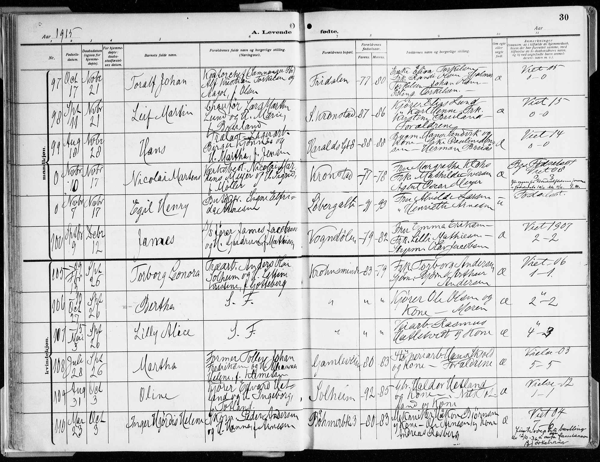 Årstad Sokneprestembete, AV/SAB-A-79301/H/Haa/L0003: Ministerialbok nr. A 3, 1914-1919, s. 30