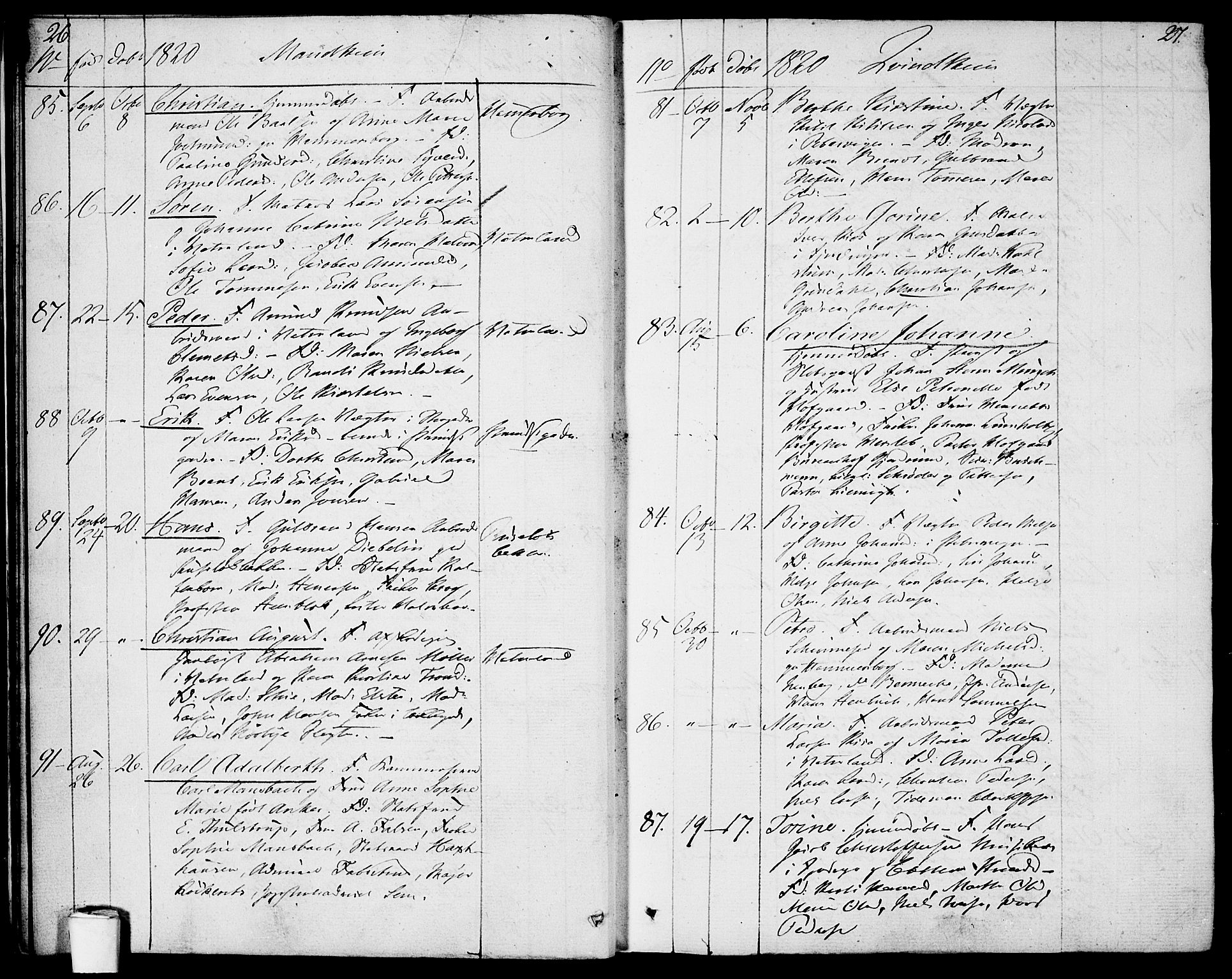 Garnisonsmenigheten Kirkebøker, SAO/A-10846/F/Fa/L0004: Ministerialbok nr. 4, 1820-1828, s. 26-27