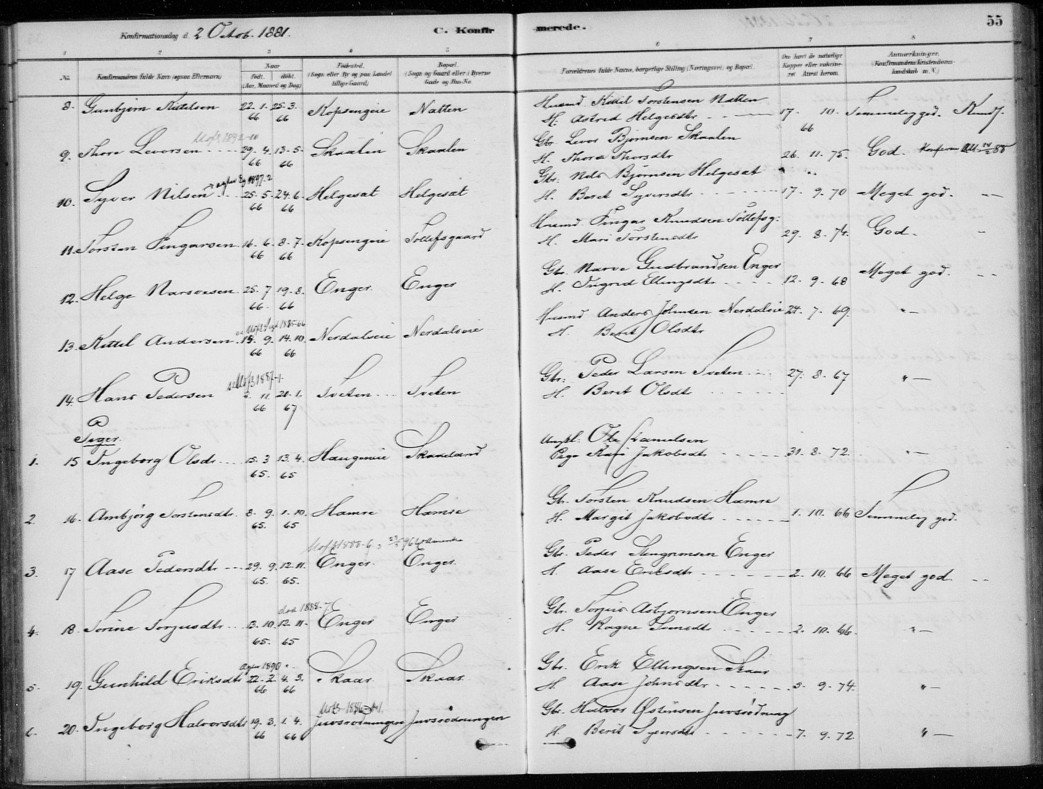 Sigdal kirkebøker, AV/SAKO-A-245/F/Fc/L0001: Ministerialbok nr. III 1, 1879-1893, s. 55