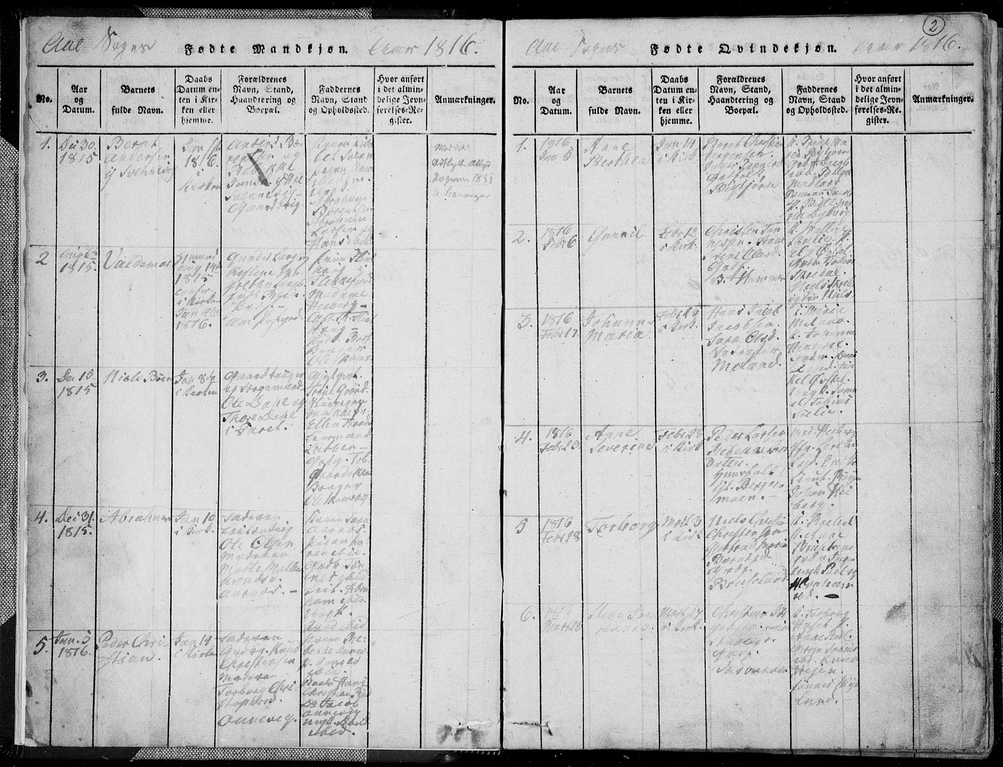 Lyngdal sokneprestkontor, AV/SAK-1111-0029/F/Fa/Fac/L0006: Ministerialbok nr. A 6, 1815-1825, s. 2