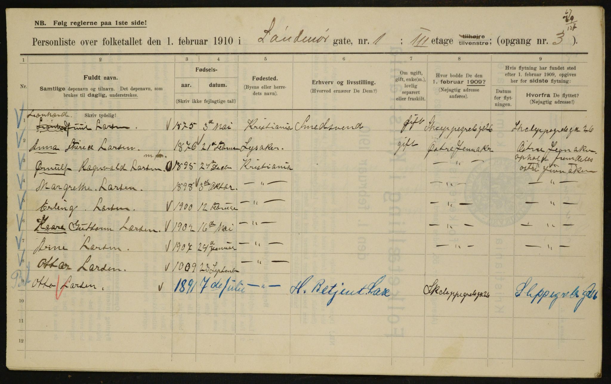 OBA, Kommunal folketelling 1.2.1910 for Kristiania, 1910, s. 99312