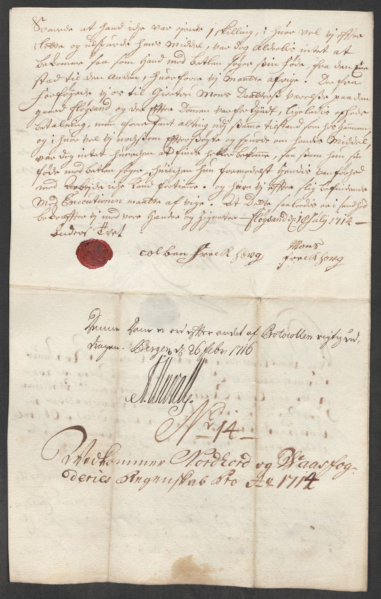 Rentekammeret inntil 1814, Reviderte regnskaper, Fogderegnskap, AV/RA-EA-4092/R51/L3197: Fogderegnskap Nordhordland og Voss, 1714, s. 257