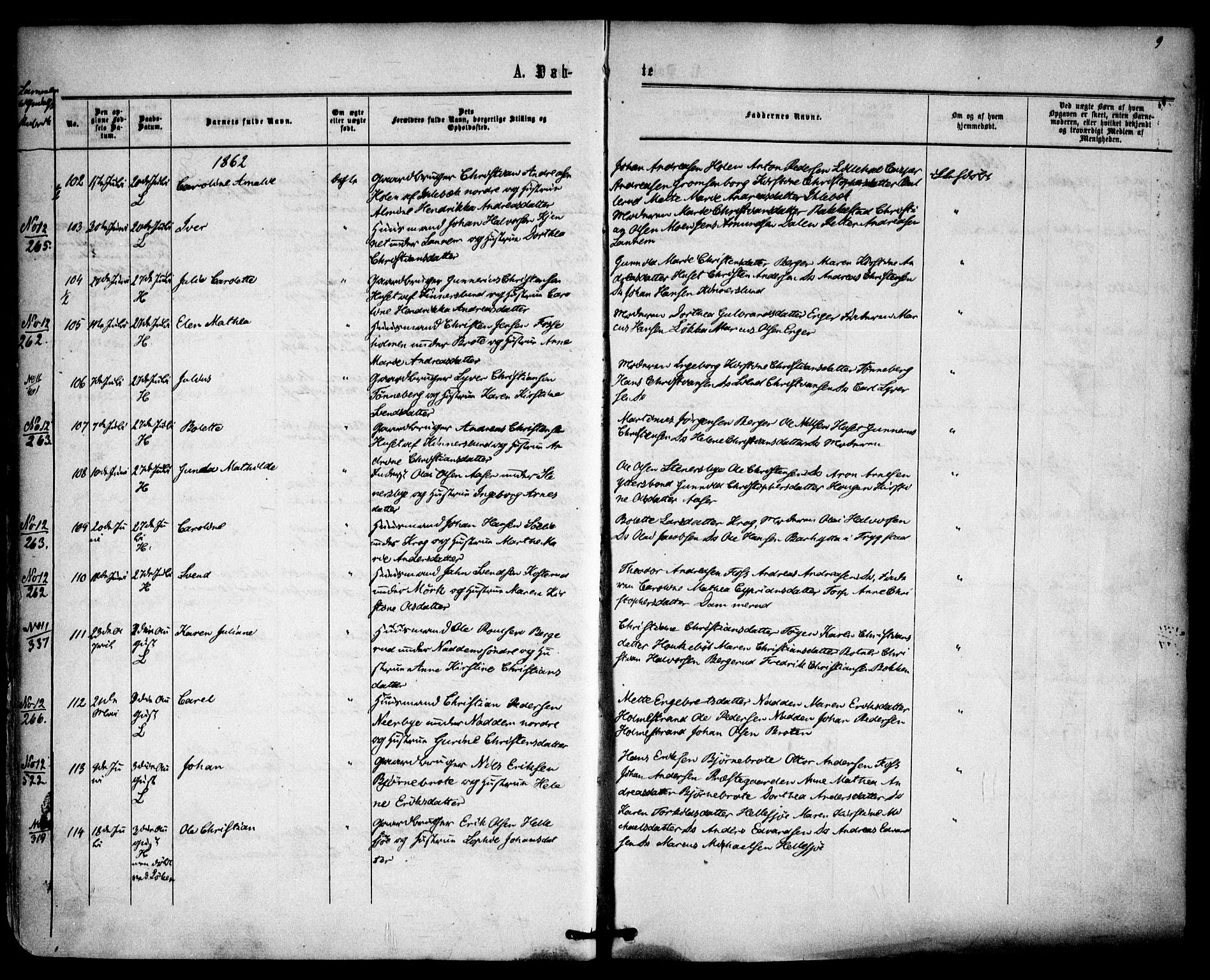 Høland prestekontor Kirkebøker, AV/SAO-A-10346a/F/Fa/L0011: Ministerialbok nr. I 11, 1862-1869, s. 9