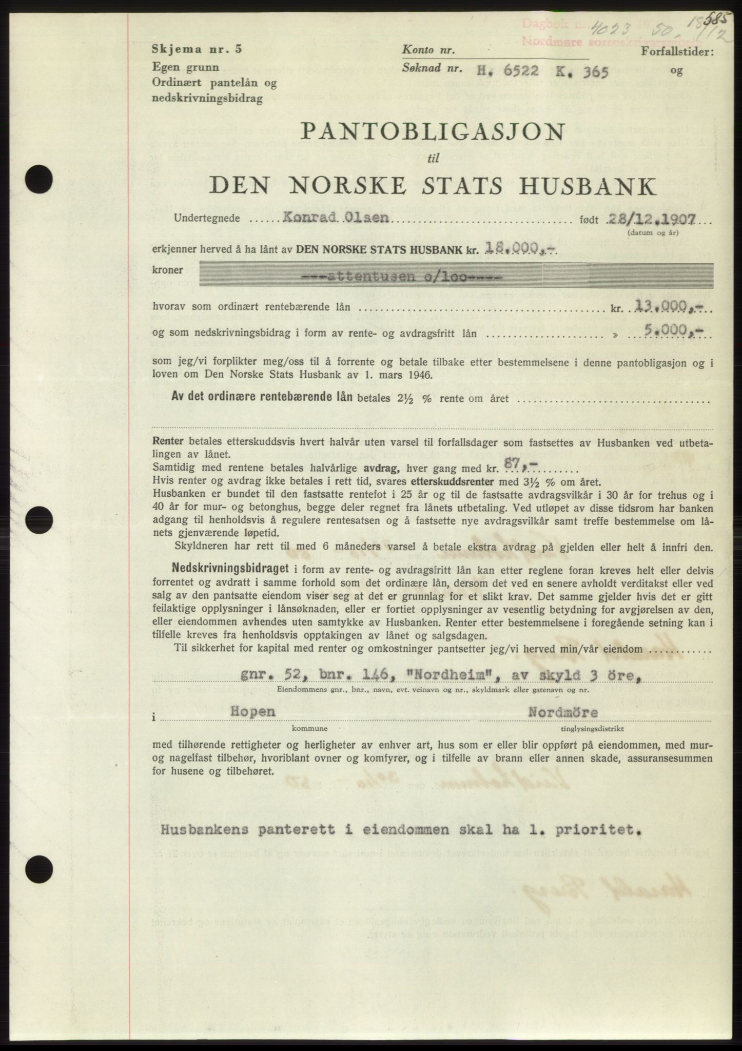 Nordmøre sorenskriveri, SAT/A-4132/1/2/2Ca: Pantebok nr. B106, 1950-1950, Dagboknr: 4023/1950