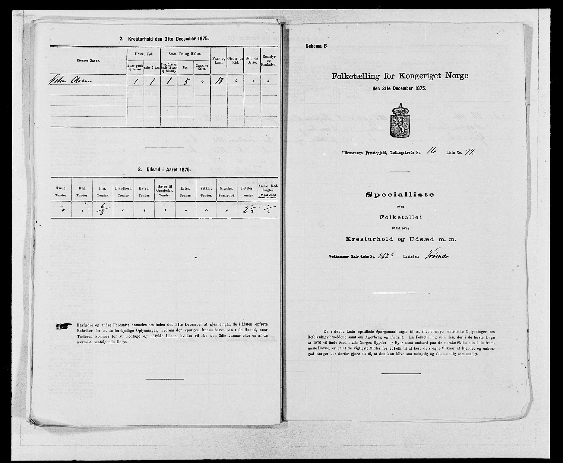 SAB, Folketelling 1875 for 1230P Ullensvang prestegjeld, 1875, s. 1743