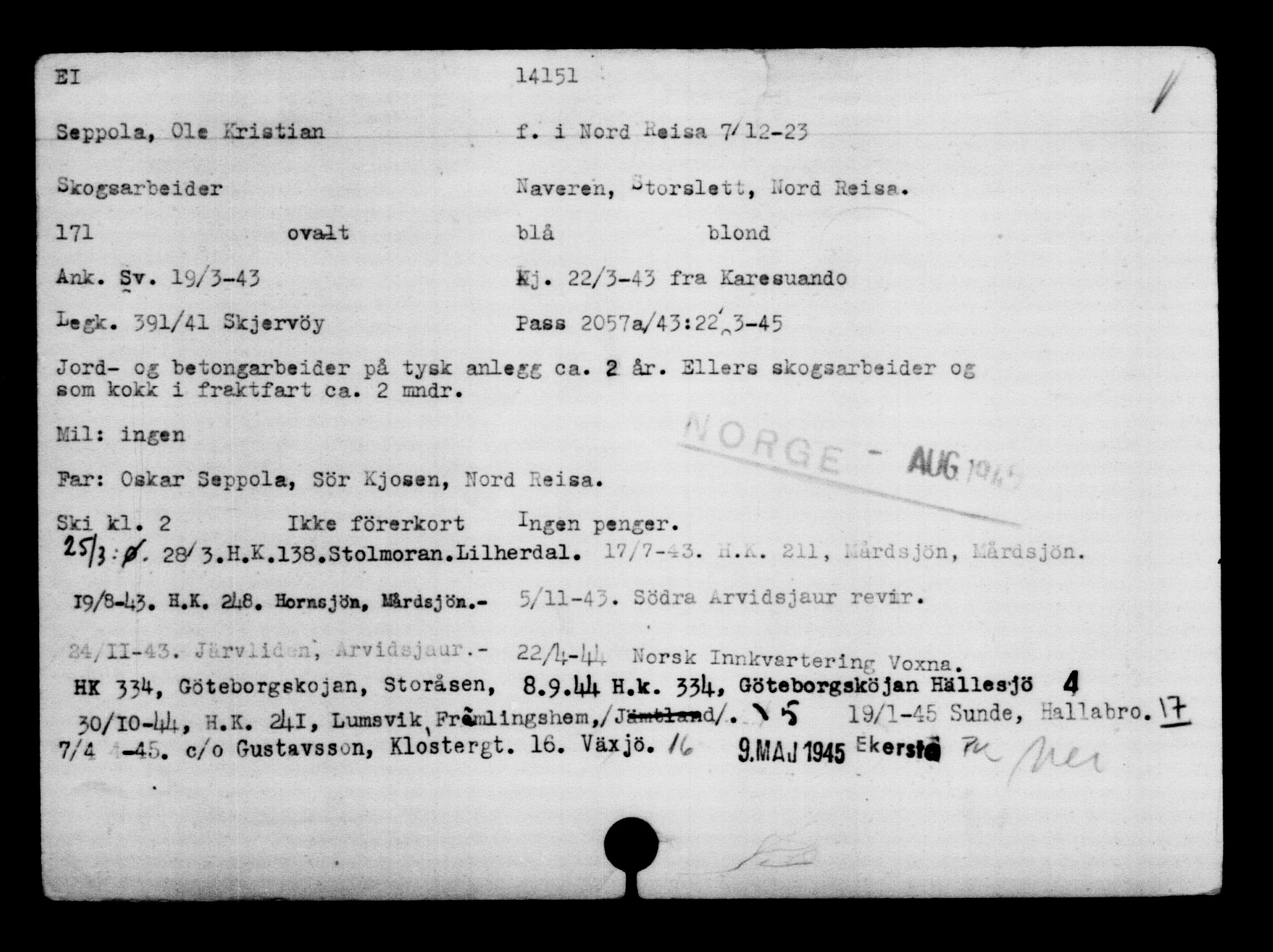 Den Kgl. Norske Legasjons Flyktningskontor, AV/RA-S-6753/V/Va/L0007: Kjesäterkartoteket.  Flyktningenr. 12700-15723, 1940-1945, s. 1678