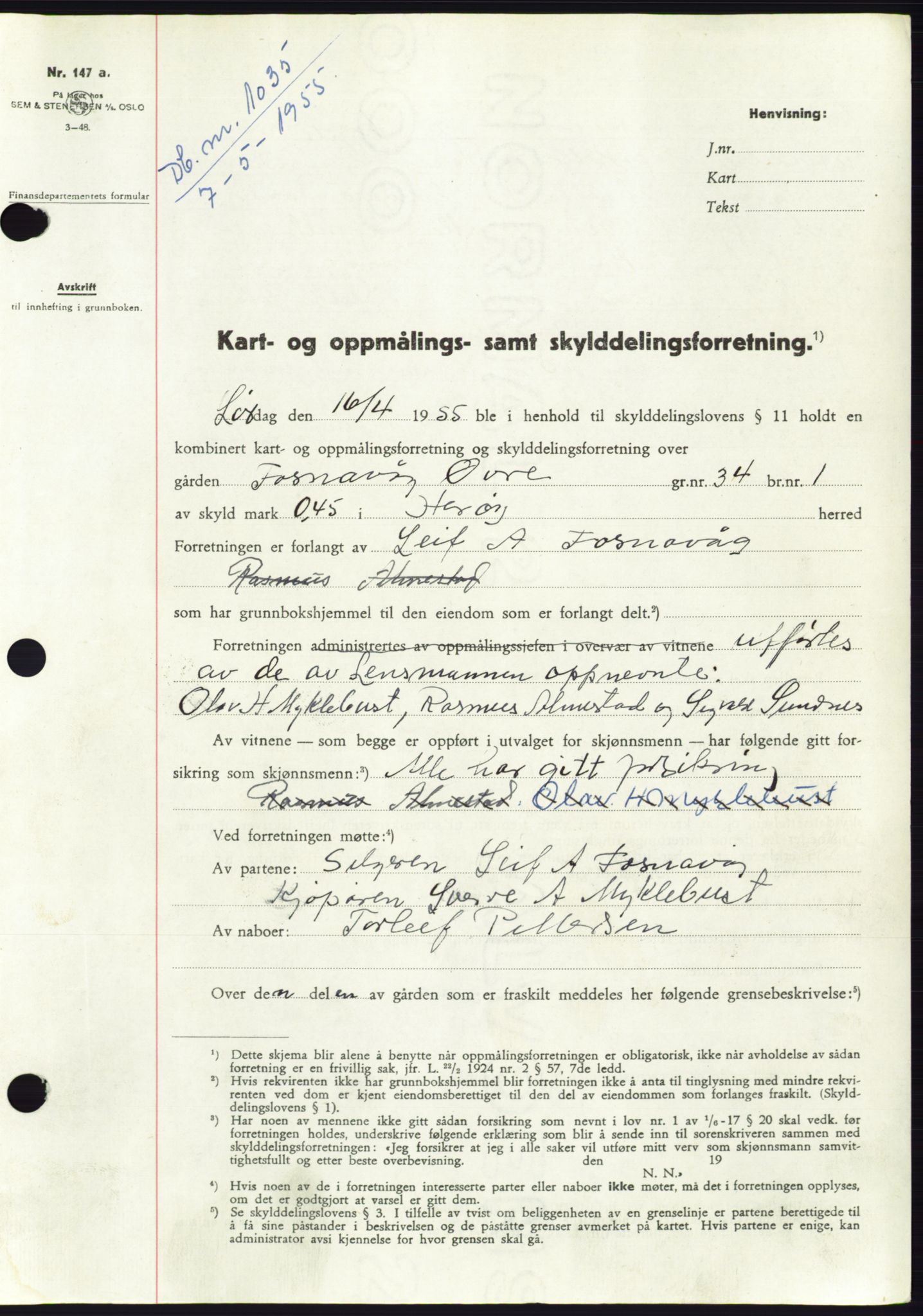 Søre Sunnmøre sorenskriveri, SAT/A-4122/1/2/2C/L0100: Pantebok nr. 26A, 1954-1955, Dagboknr: 1035/1955