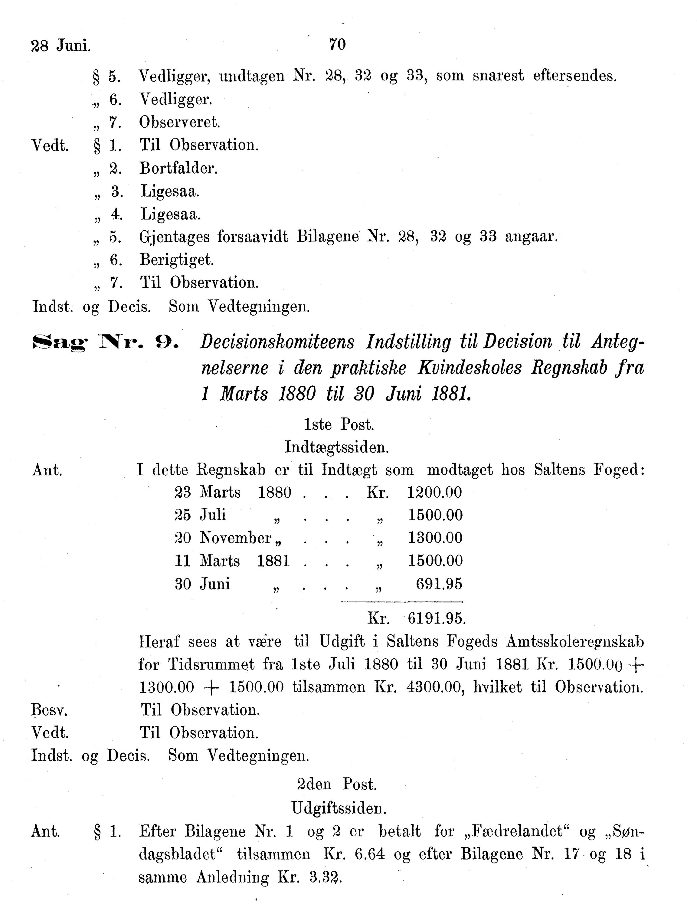 Nordland Fylkeskommune. Fylkestinget, AIN/NFK-17/176/A/Ac/L0014: Fylkestingsforhandlinger 1881-1885, 1881-1885