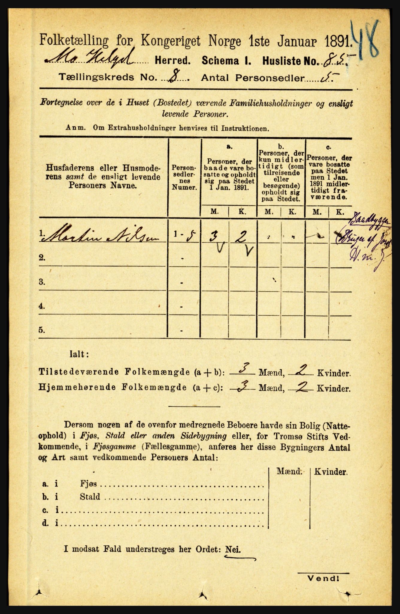 RA, Folketelling 1891 for 1833 Mo herred, 1891, s. 2931