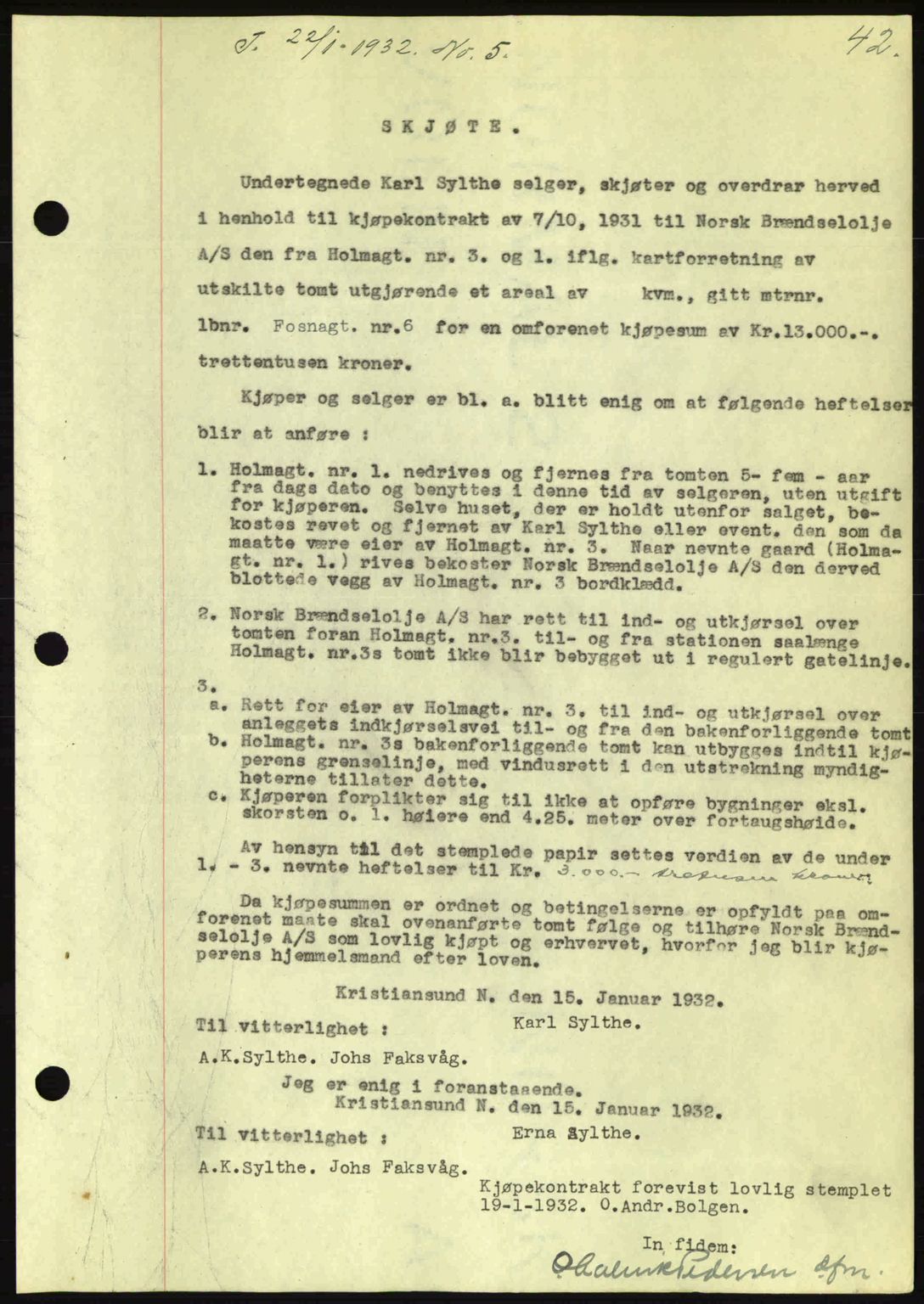 Kristiansund byfogd, AV/SAT-A-4587/A/27: Pantebok nr. 26, 1931-1933, Tingl.dato: 22.01.1932