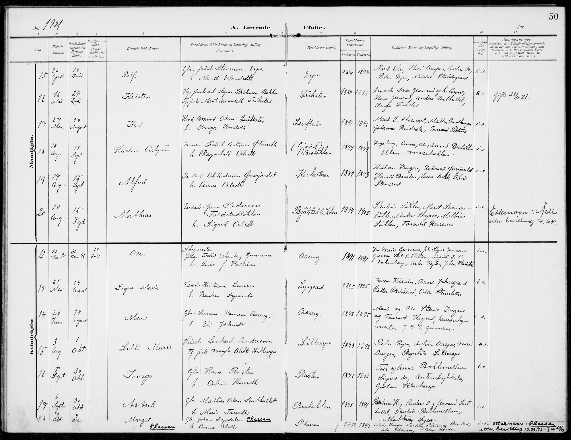 Sel prestekontor, SAH/PREST-074/H/Ha/Haa/L0001: Ministerialbok nr. 1, 1905-1922, s. 50