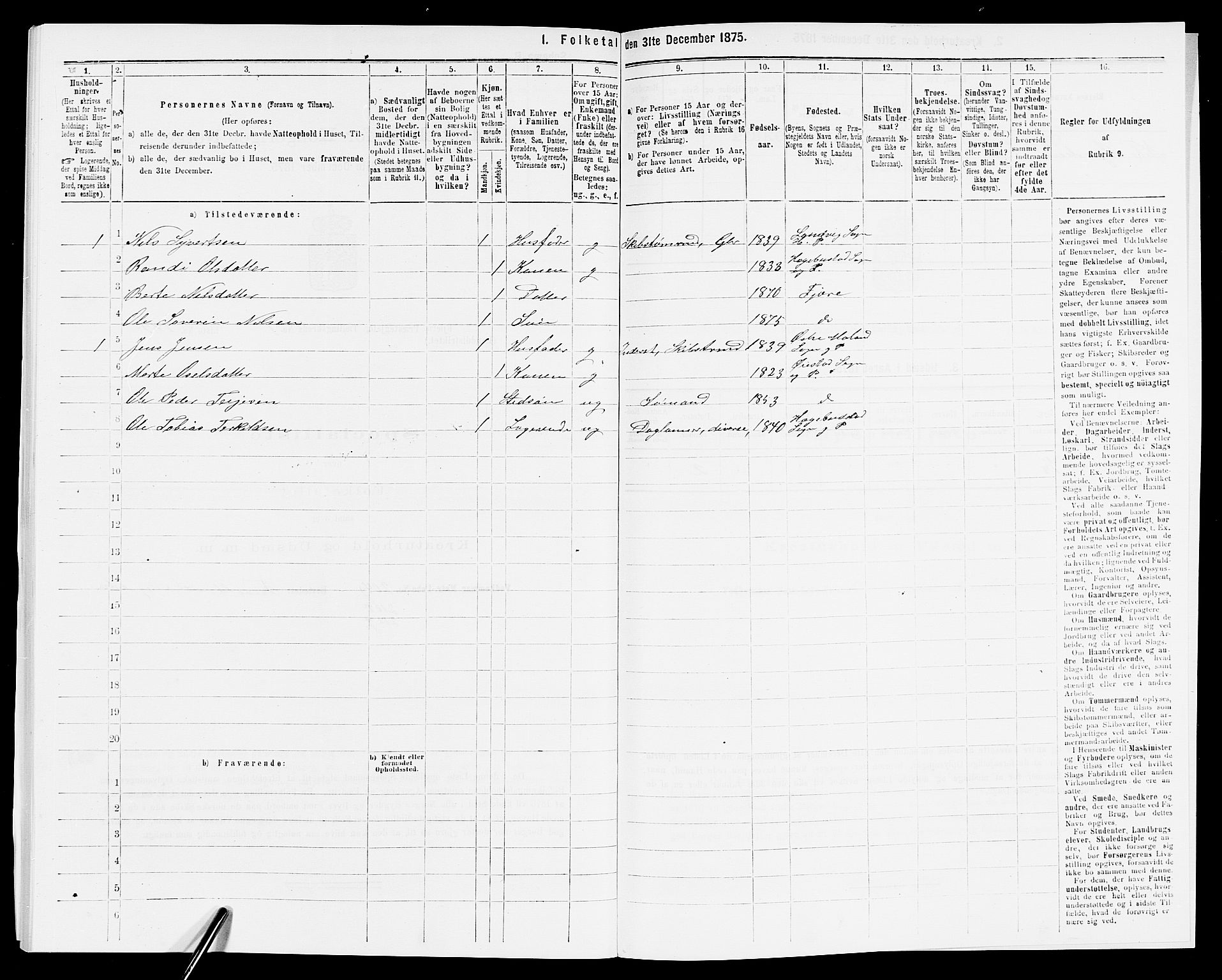 SAK, Folketelling 1875 for 0923L Fjære prestegjeld, Fjære sokn, 1875, s. 377