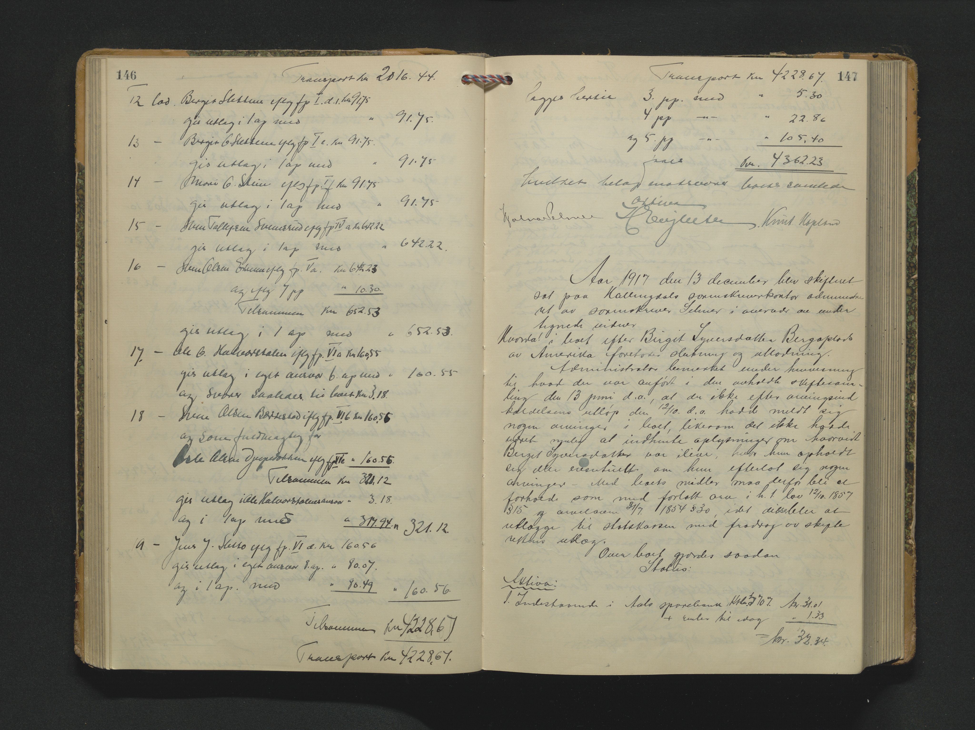 Hallingdal sorenskriveri, AV/SAKO-A-121/H/Hb/Hbd/L0009: Skifteutlodningsprotokoll, 1916-1924, s. 146-147