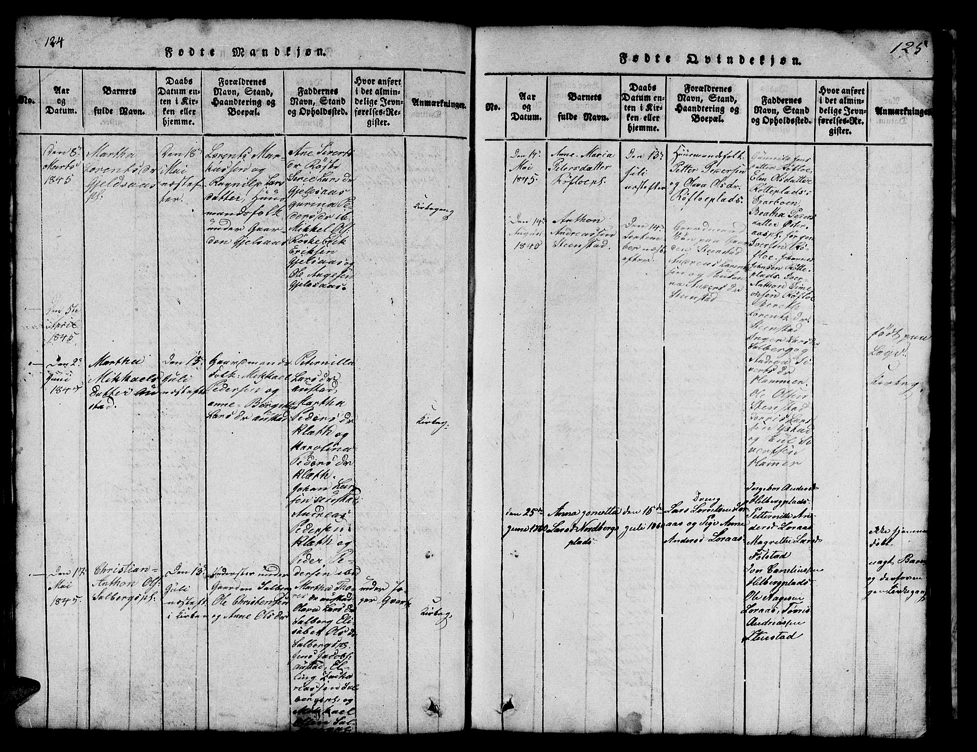 Ministerialprotokoller, klokkerbøker og fødselsregistre - Nord-Trøndelag, SAT/A-1458/731/L0310: Klokkerbok nr. 731C01, 1816-1874, s. 124-125