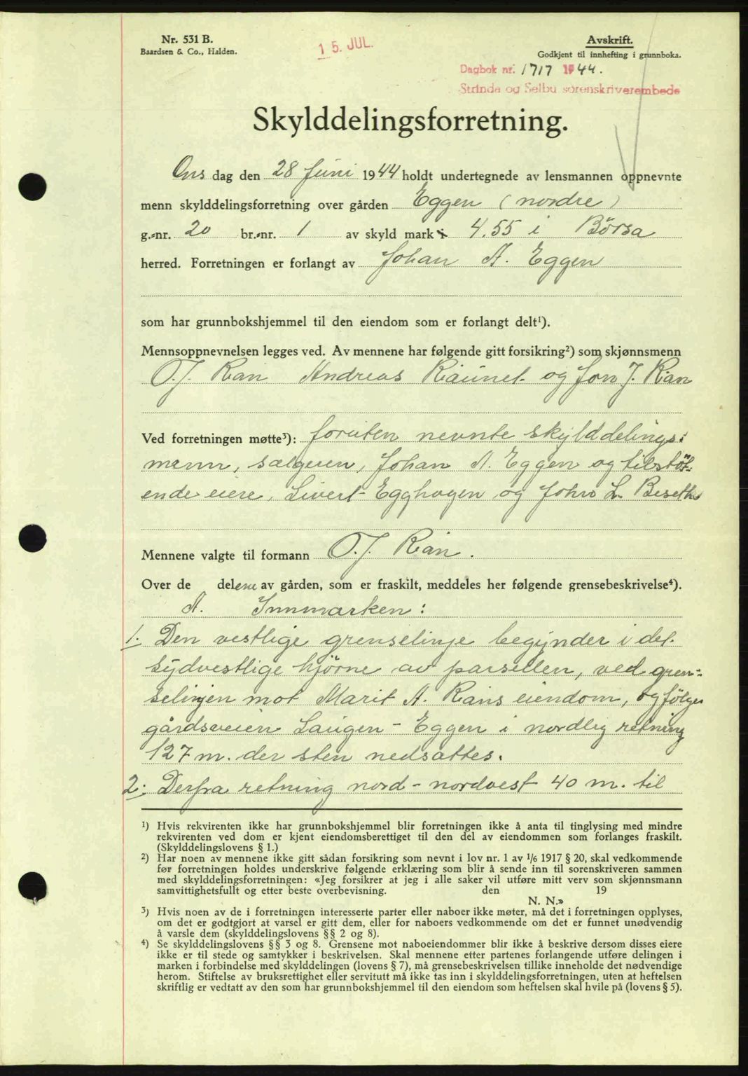 Strinda og Selbu sorenskriveri, SAT/A-0015/2/2C: Pantebok nr. A9, 1944-1945, Dagboknr: 1717/1944