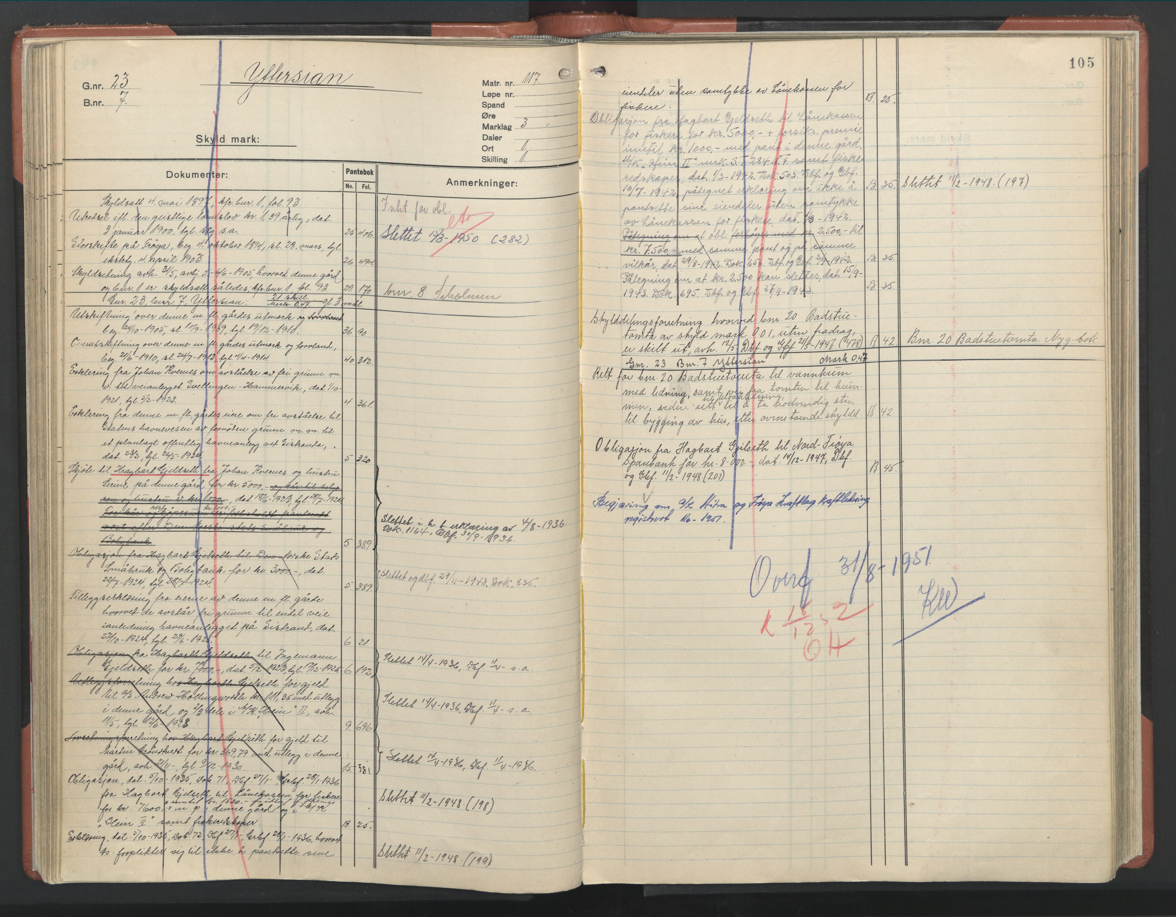 Hitra sorenskriveri, AV/SAT-A-0018/2/2A/L0005: Panteregister nr. 5, s. 105