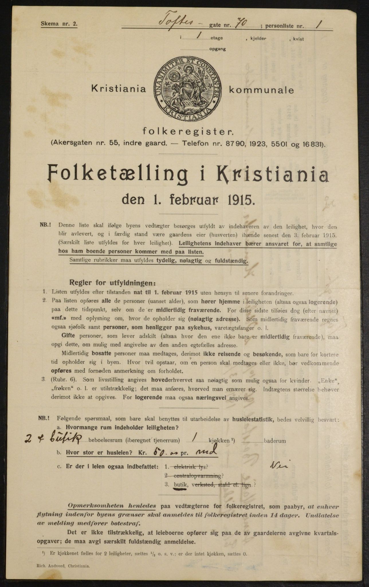 OBA, Kommunal folketelling 1.2.1915 for Kristiania, 1915, s. 113485