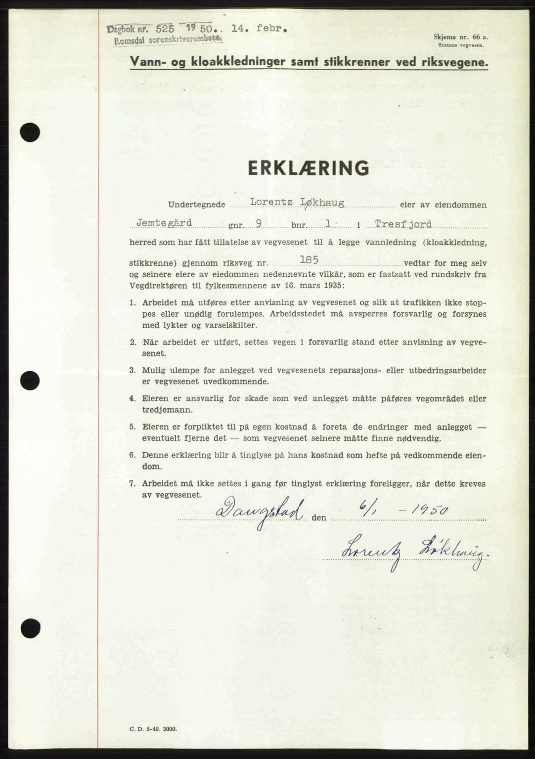 Romsdal sorenskriveri, SAT/A-4149/1/2/2C: Pantebok nr. A32, 1950-1950, Dagboknr: 525/1950