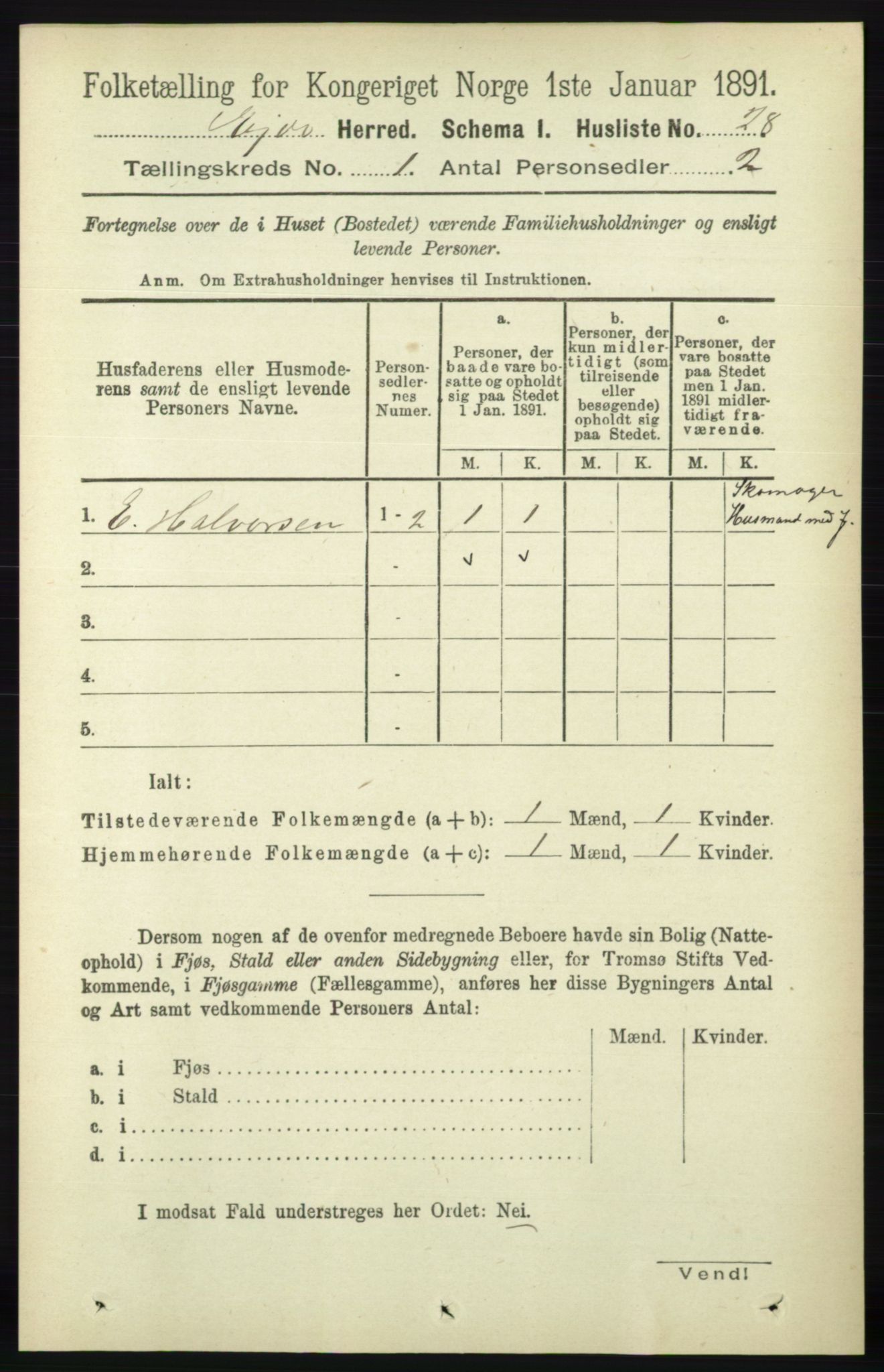 RA, Folketelling 1891 for 0925 Eide herred, 1891, s. 42