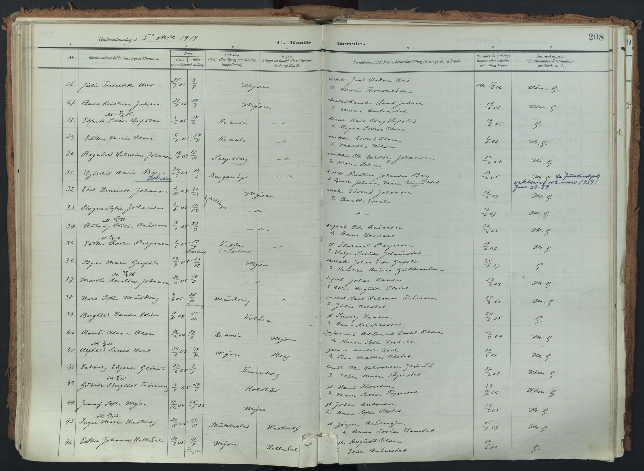 Eidsberg prestekontor Kirkebøker, AV/SAO-A-10905/F/Fa/L0014: Ministerialbok nr. I 14, 1902-1919, s. 208
