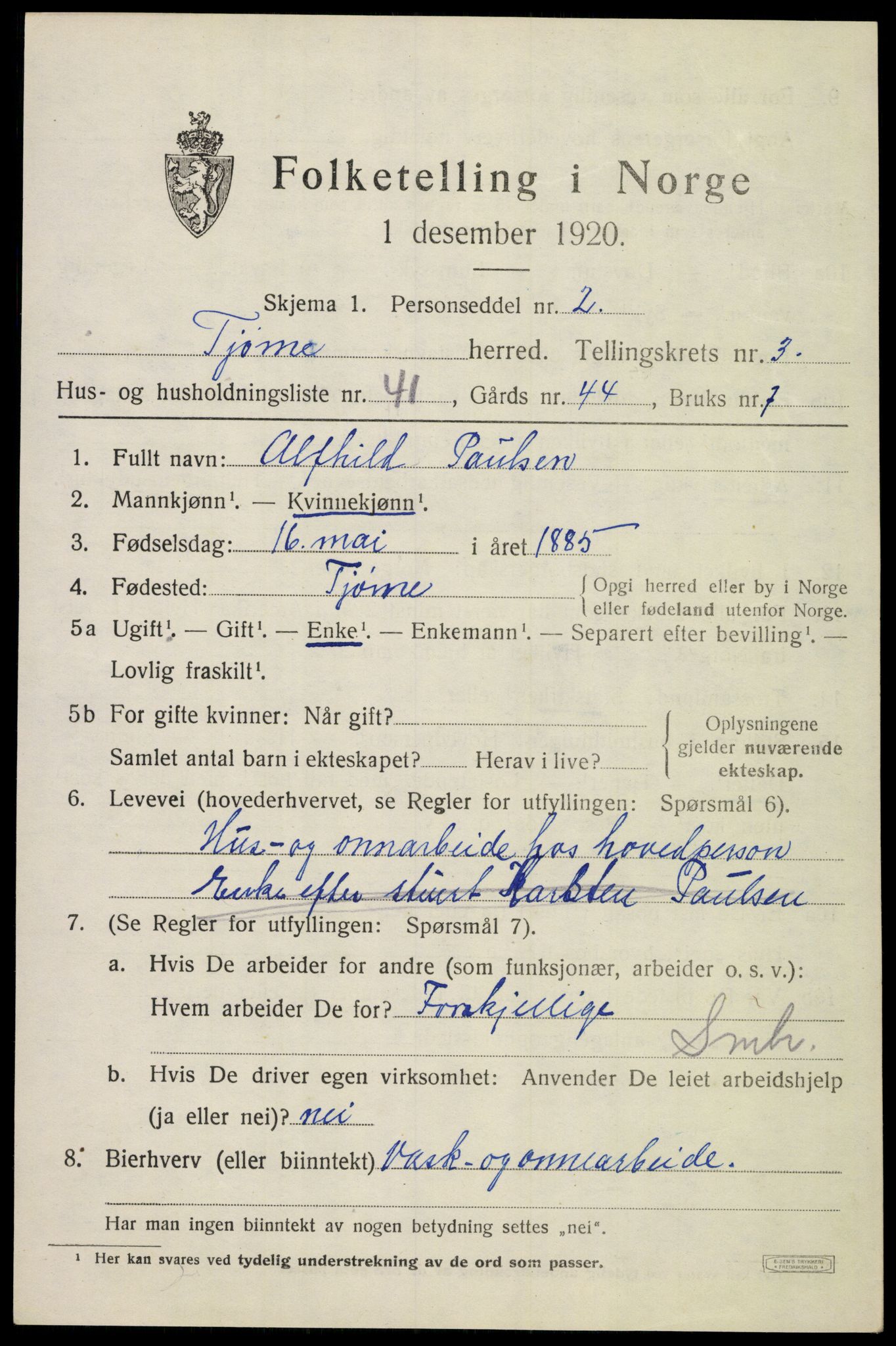 SAKO, Folketelling 1920 for 0723 Tjøme herred, 1920, s. 5019