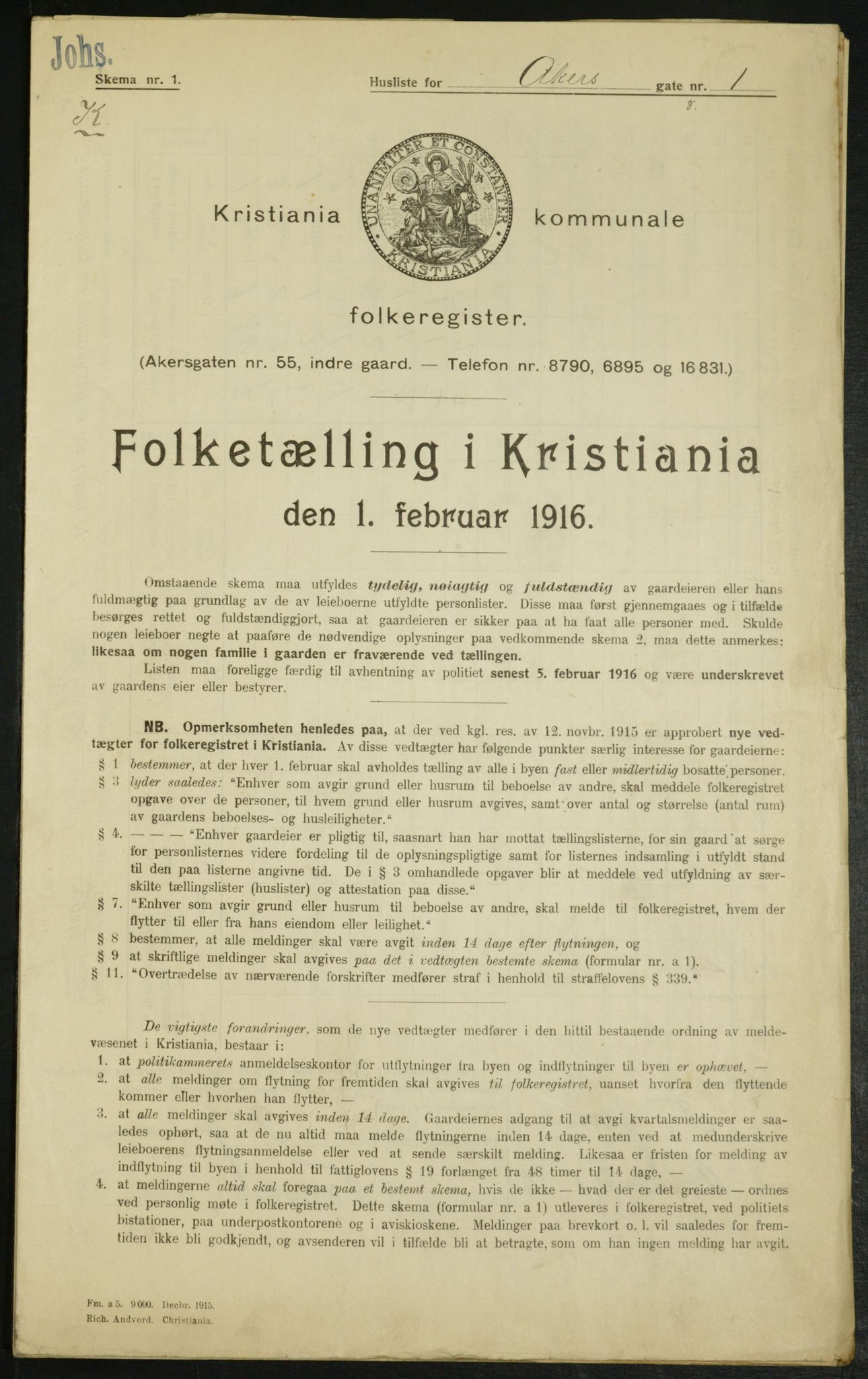 OBA, Kommunal folketelling 1.2.1916 for Kristiania, 1916, s. 318
