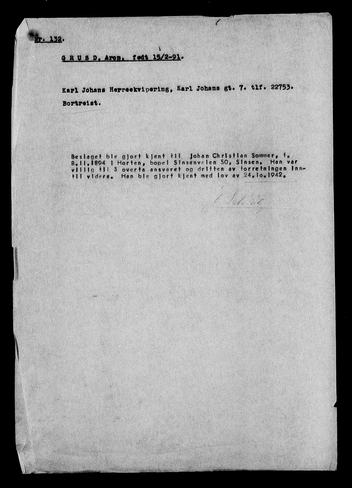 Justisdepartementet, Tilbakeføringskontoret for inndratte formuer, AV/RA-S-1564/H/Hc/Hcc/L0949: --, 1945-1947, s. 87