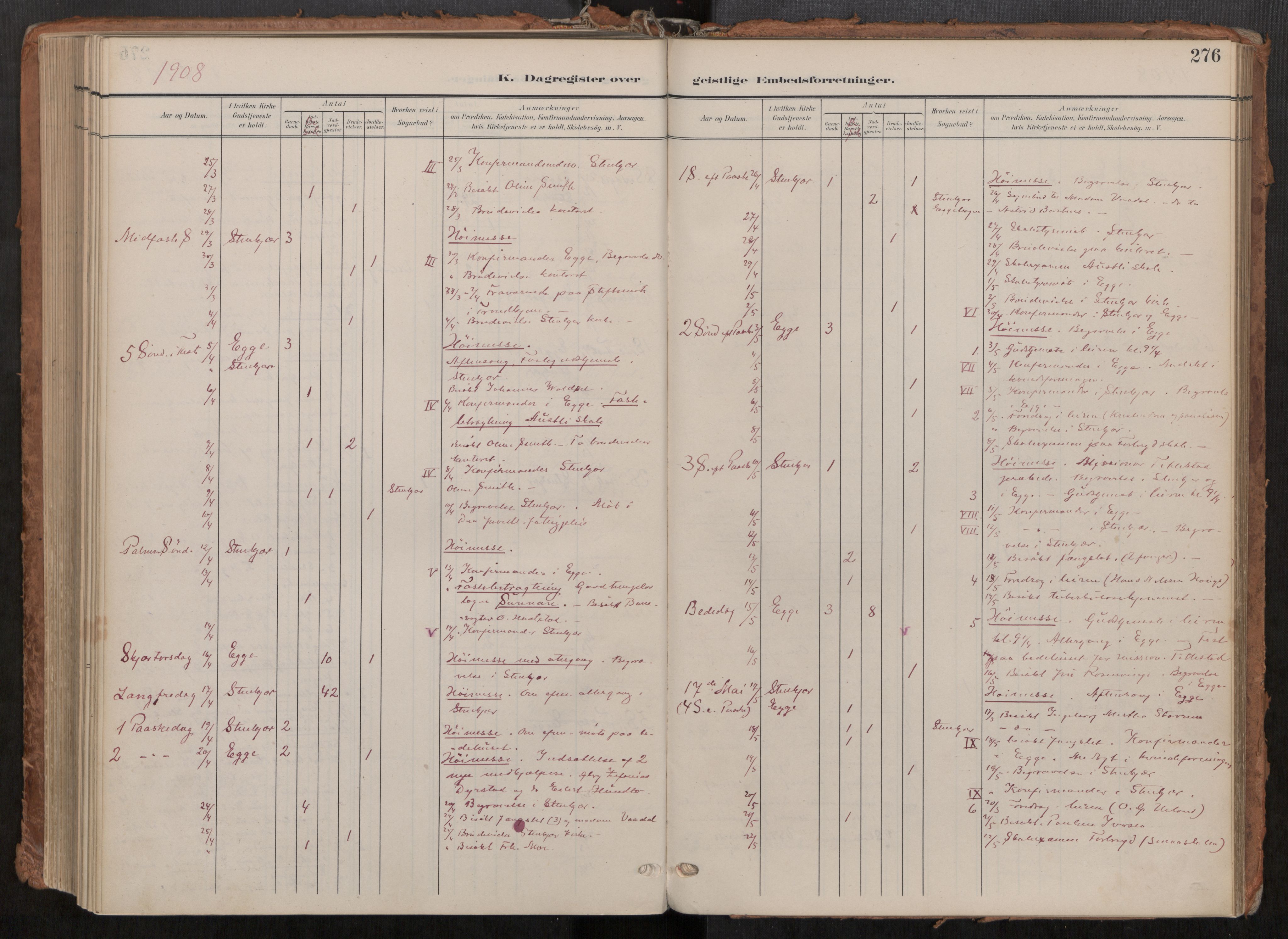 Steinkjer sokneprestkontor, AV/SAT-A-1541/01/H/Ha/Haa/L0001: Ministerialbok nr. 1, 1904-1912, s. 276