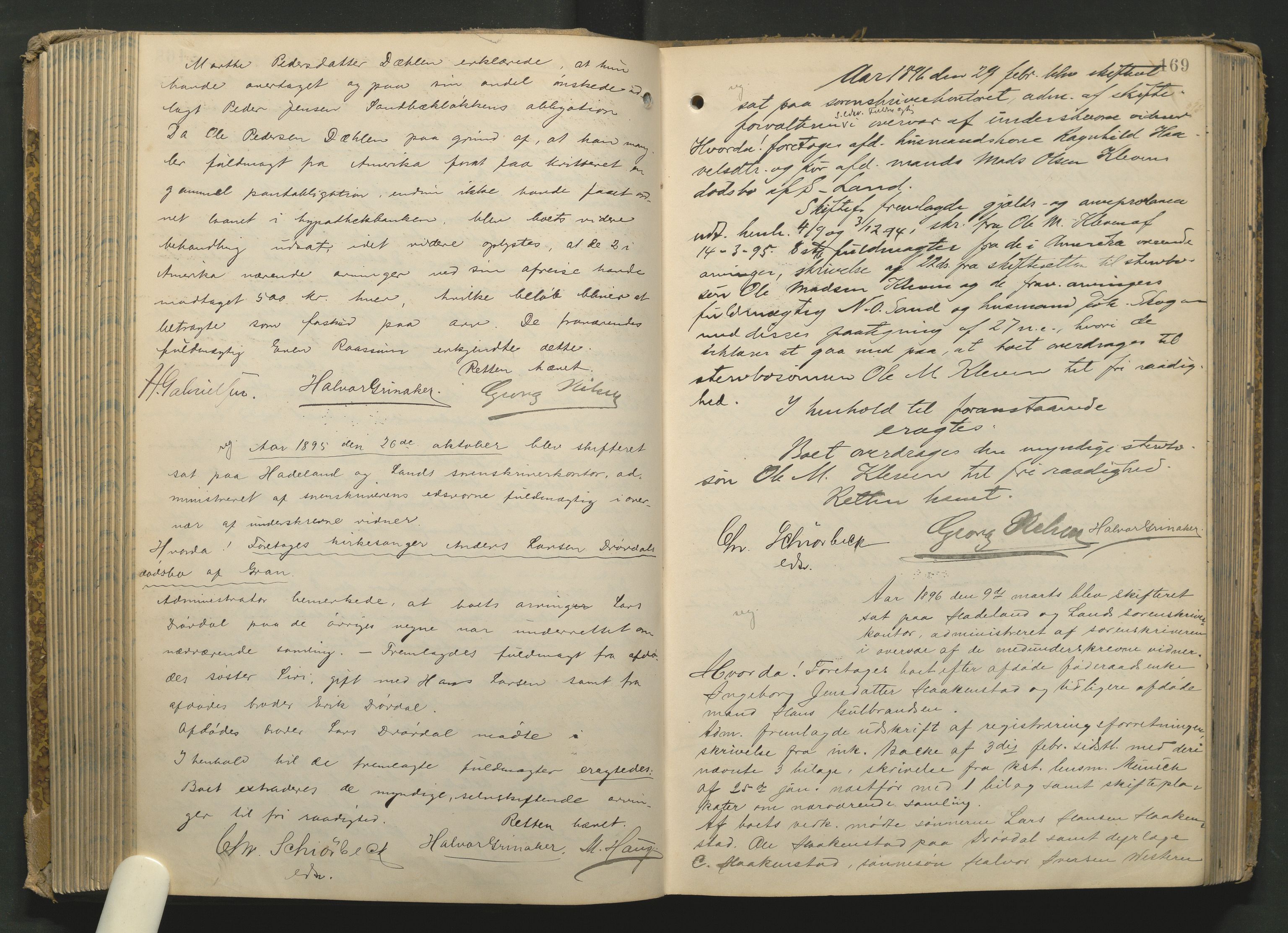 Hadeland og Land tingrett, AV/SAH-TING-010/J/Jc/L0005: Skifteforhandlingsprotokoll, 1893-1916, s. 168b-169a