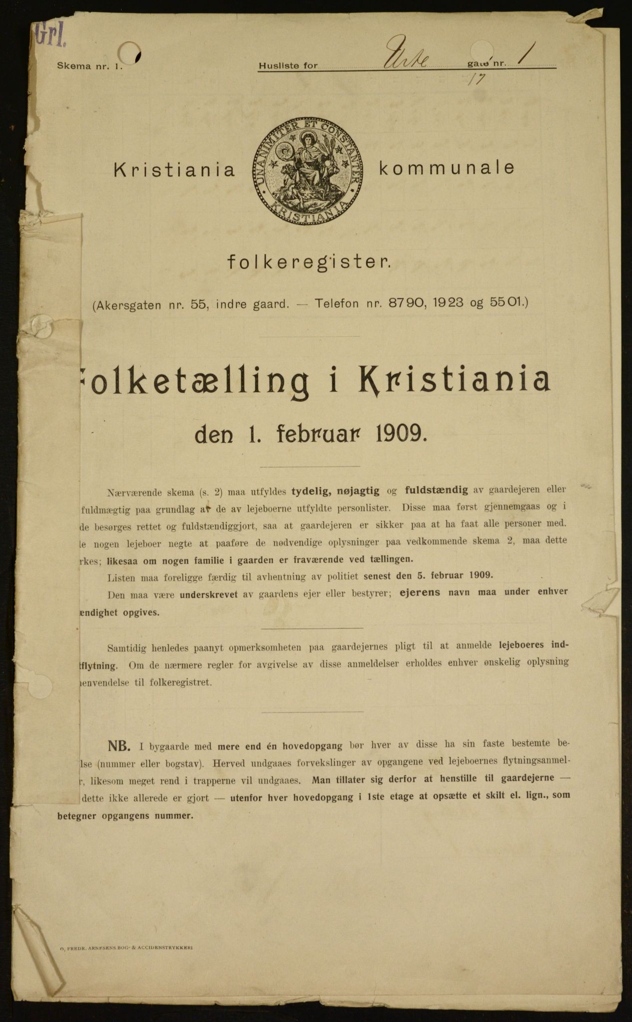 OBA, Kommunal folketelling 1.2.1909 for Kristiania kjøpstad, 1909, s. 109366
