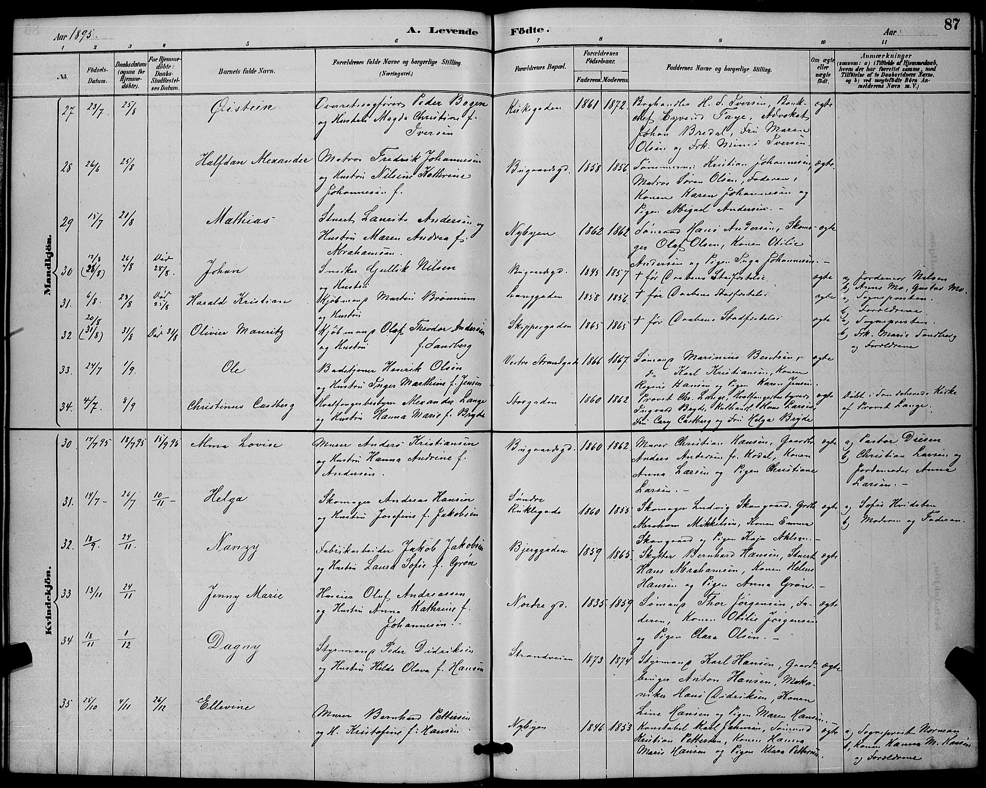 Sandefjord kirkebøker, AV/SAKO-A-315/G/Ga/L0001: Klokkerbok nr. 1, 1885-1903, s. 87
