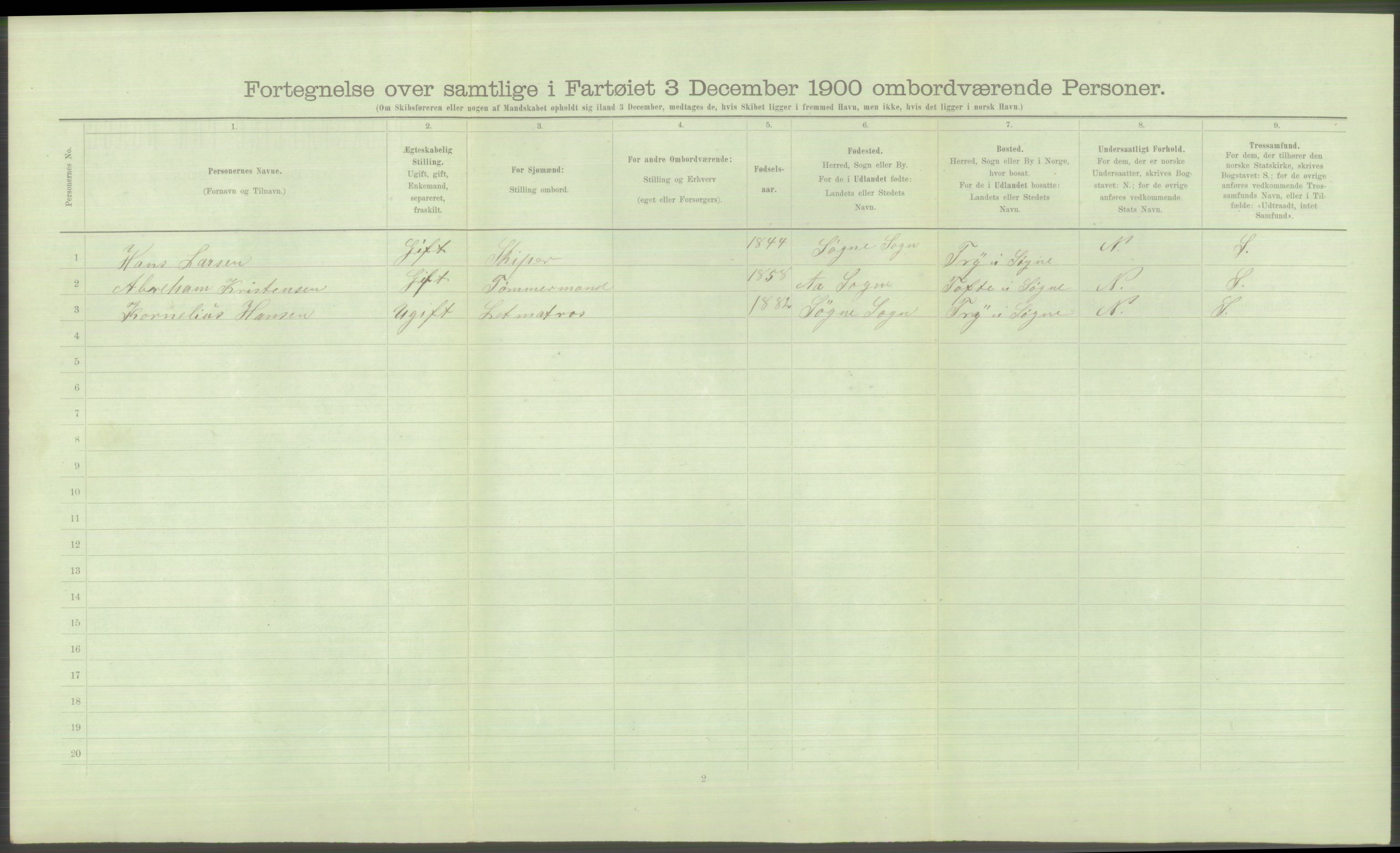 RA, Folketelling 1900 - skipslister med personlister for skip i norske havner, utenlandske havner og til havs, 1900, s. 816